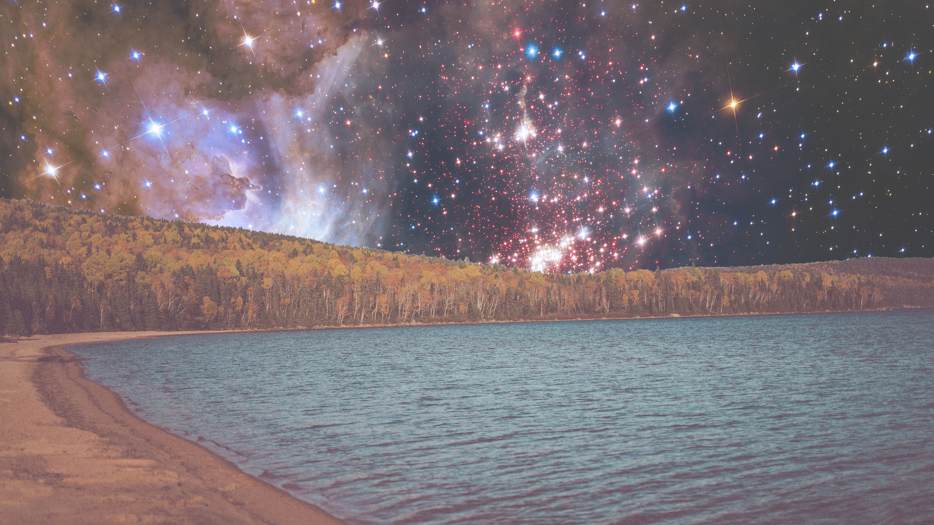 Lake Landscape Space Constellations 3840x2160