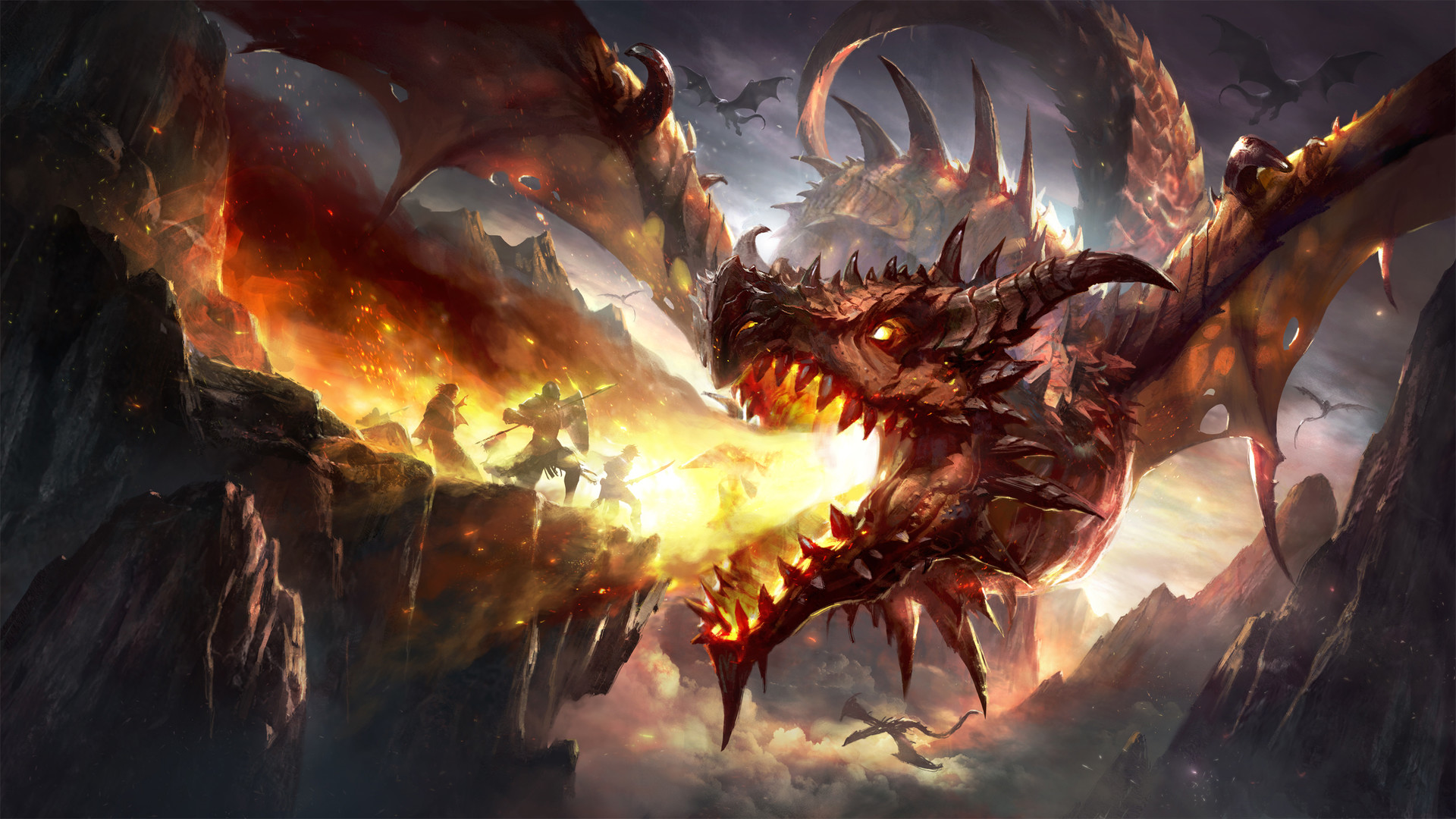 Digital Digital Art Artwork Fantasy Art Dragon Landscape Fire Wings Fictional Battle Fictional Chara 1920x1080