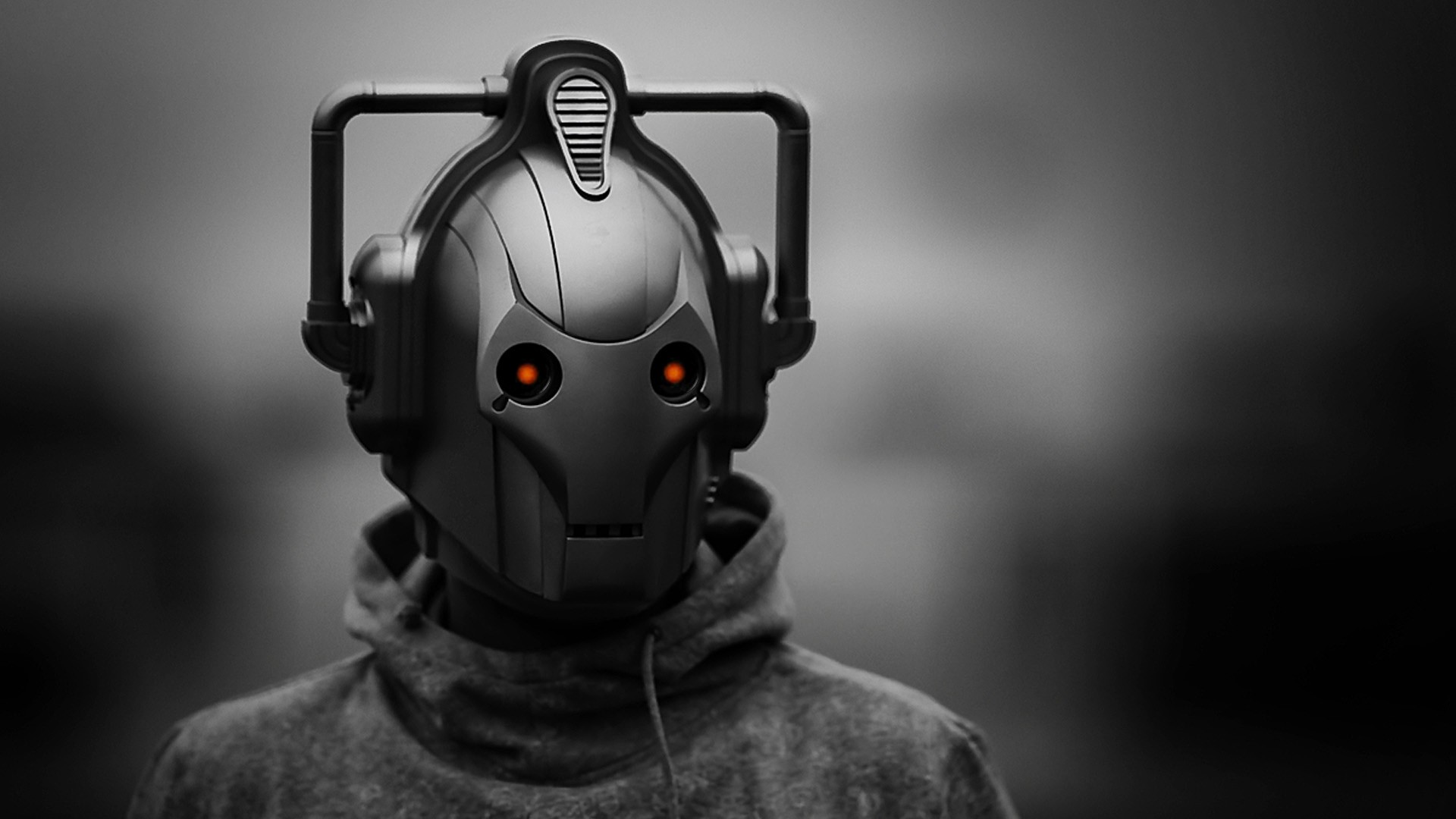 Doctor Who Cybermen Science Fiction Red Eyes Selective Coloring 1920x1080