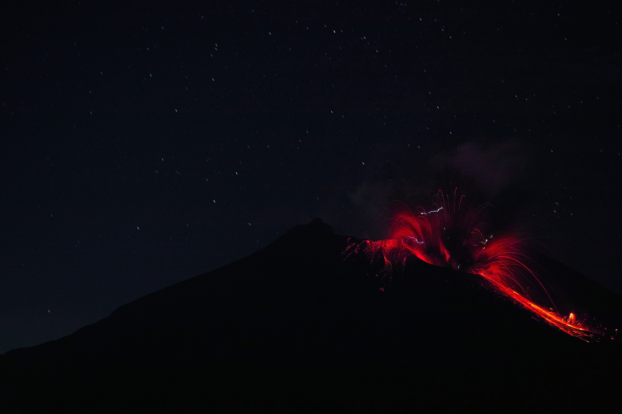 Landscape Night Volcano Eruptions 2048x1365