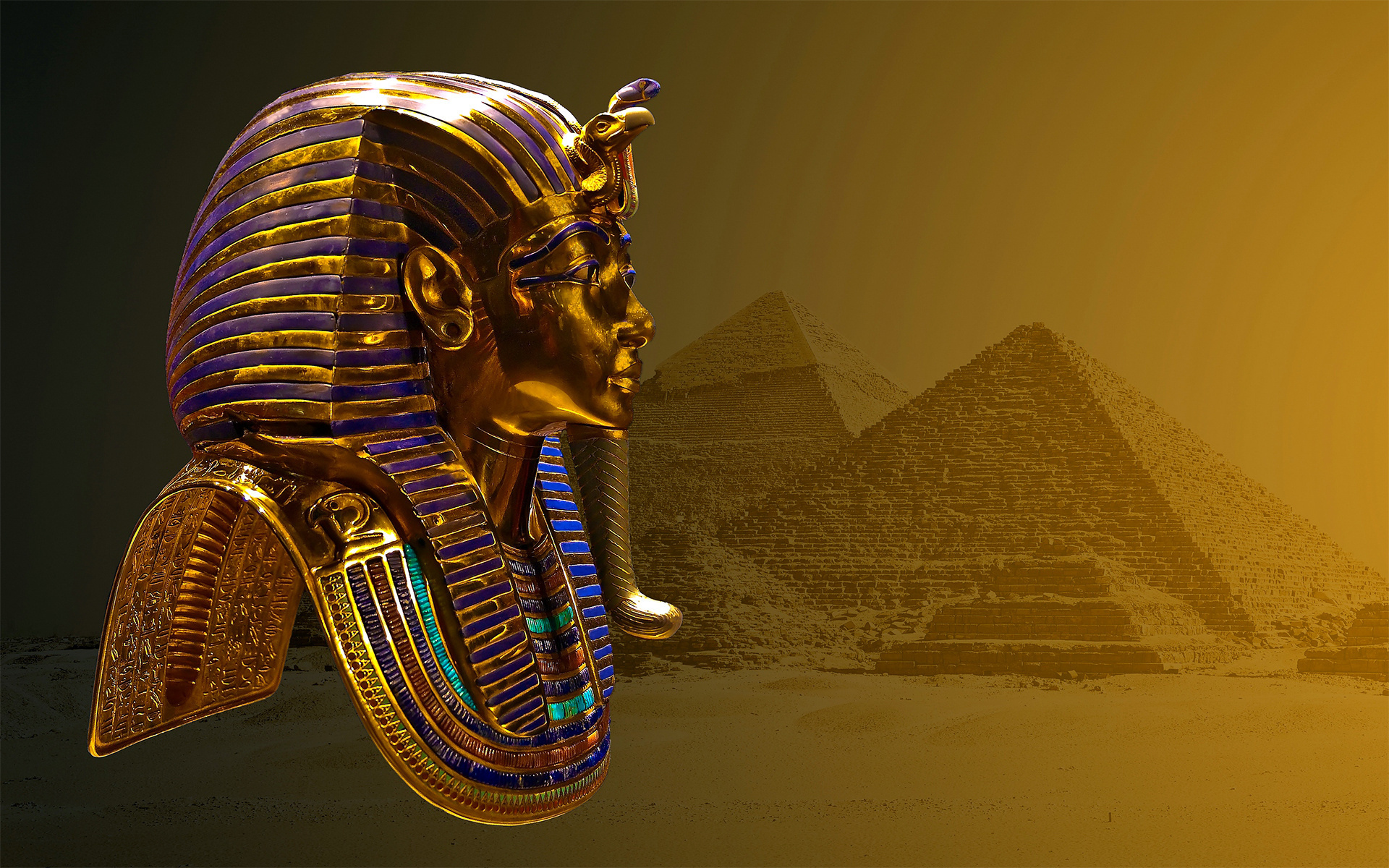Pharaoh Mask Pyramid Desert Ancient Egypt Digital Art 1920x1200