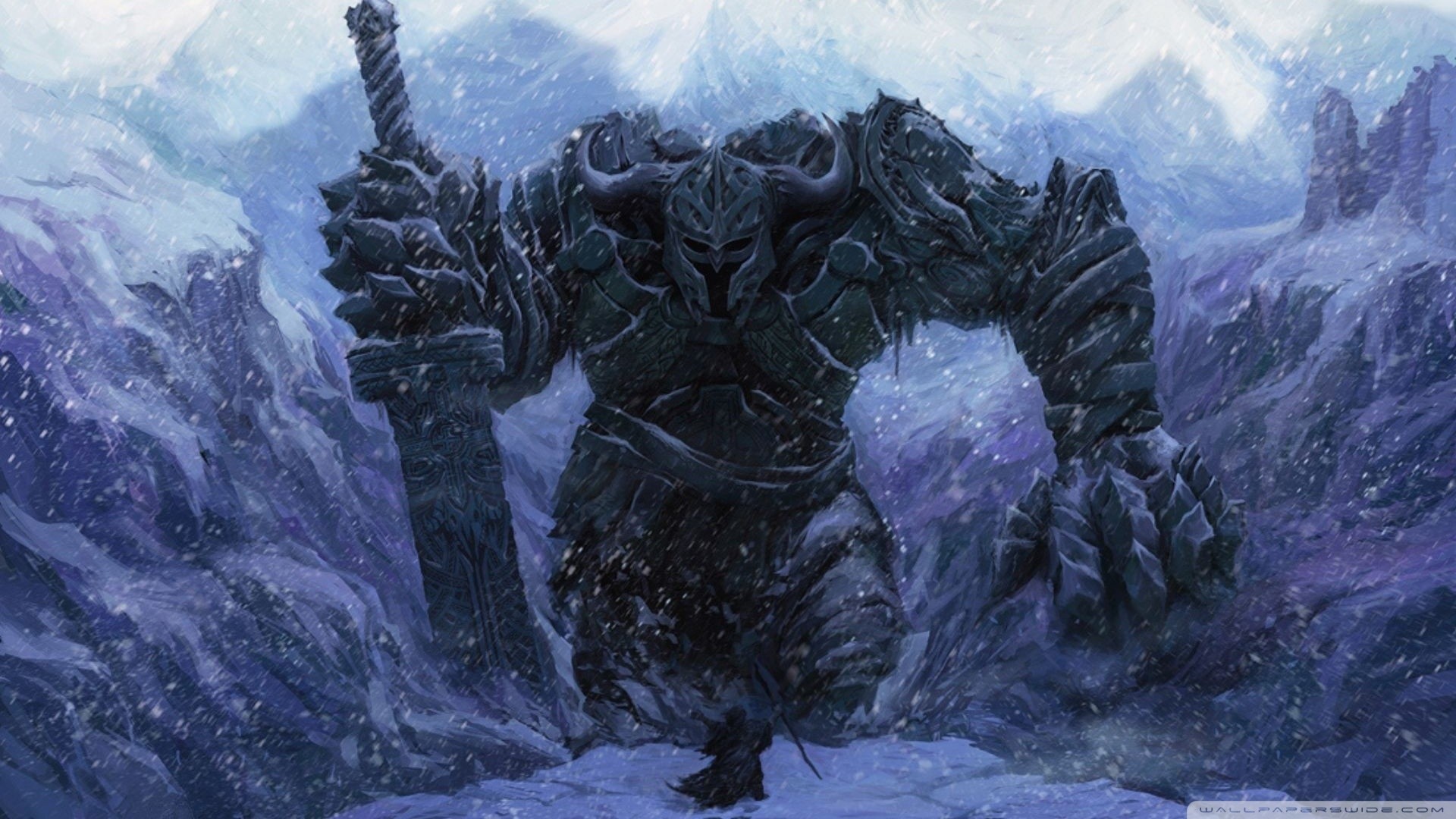 Fan Art Fantasy Art Winter Golem Mountains Demon Dark Fantasy Snow Giant 1920x1080