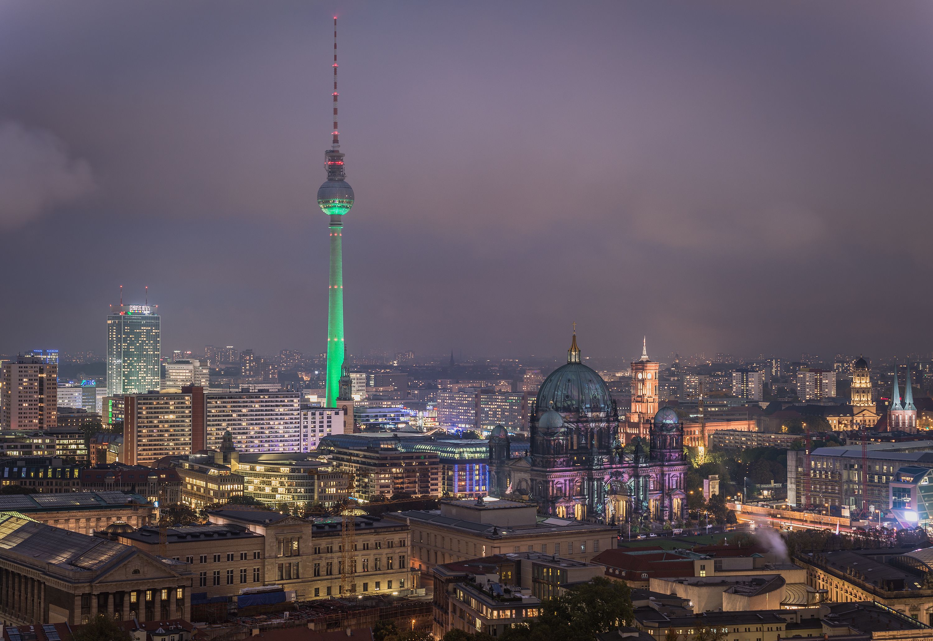 Berlin Germany City Skyline Night Light Sky Cloud Europe Architecture Cathedral 3000x2061