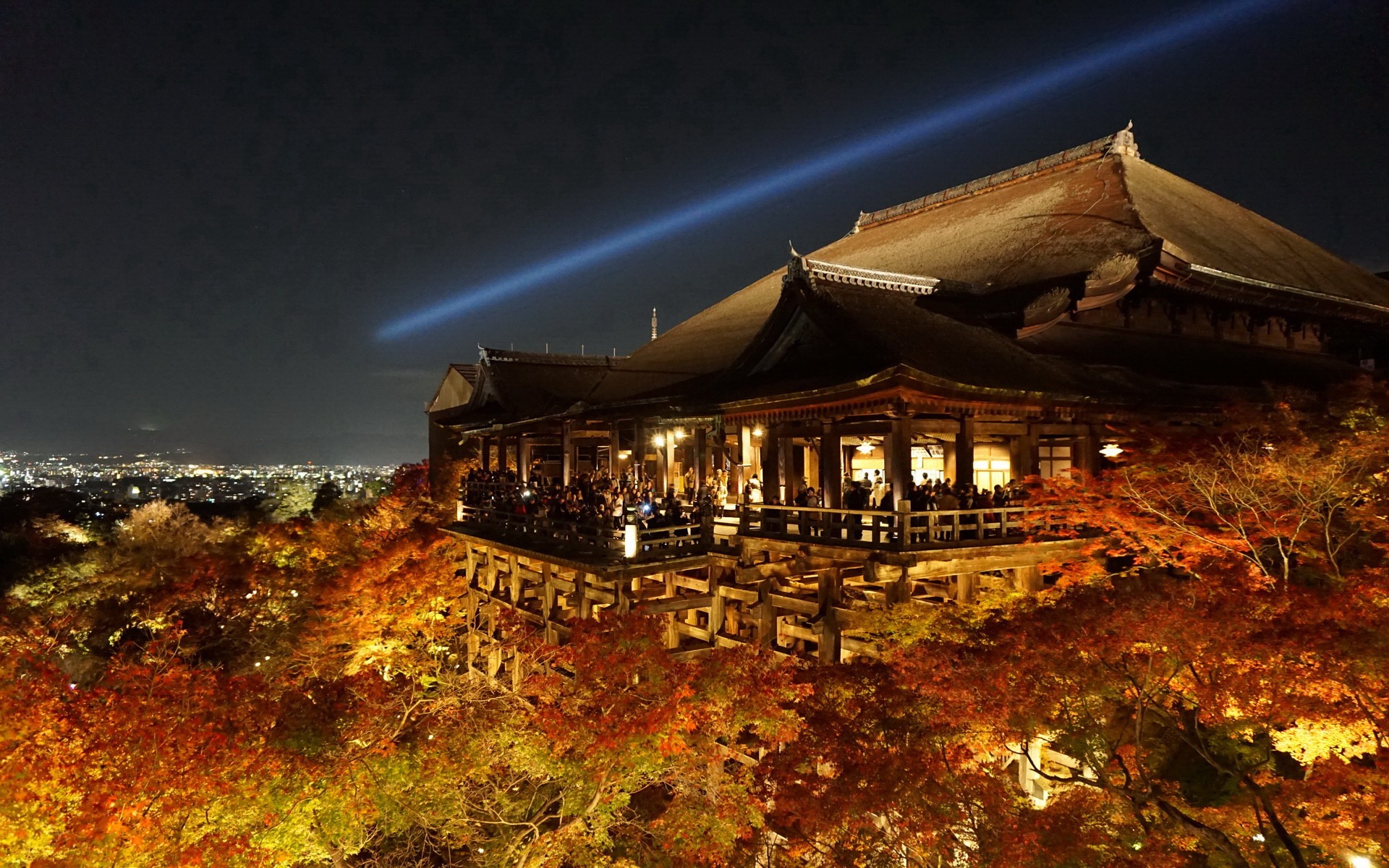 Kyoto Temple Night Trees 1920x1200