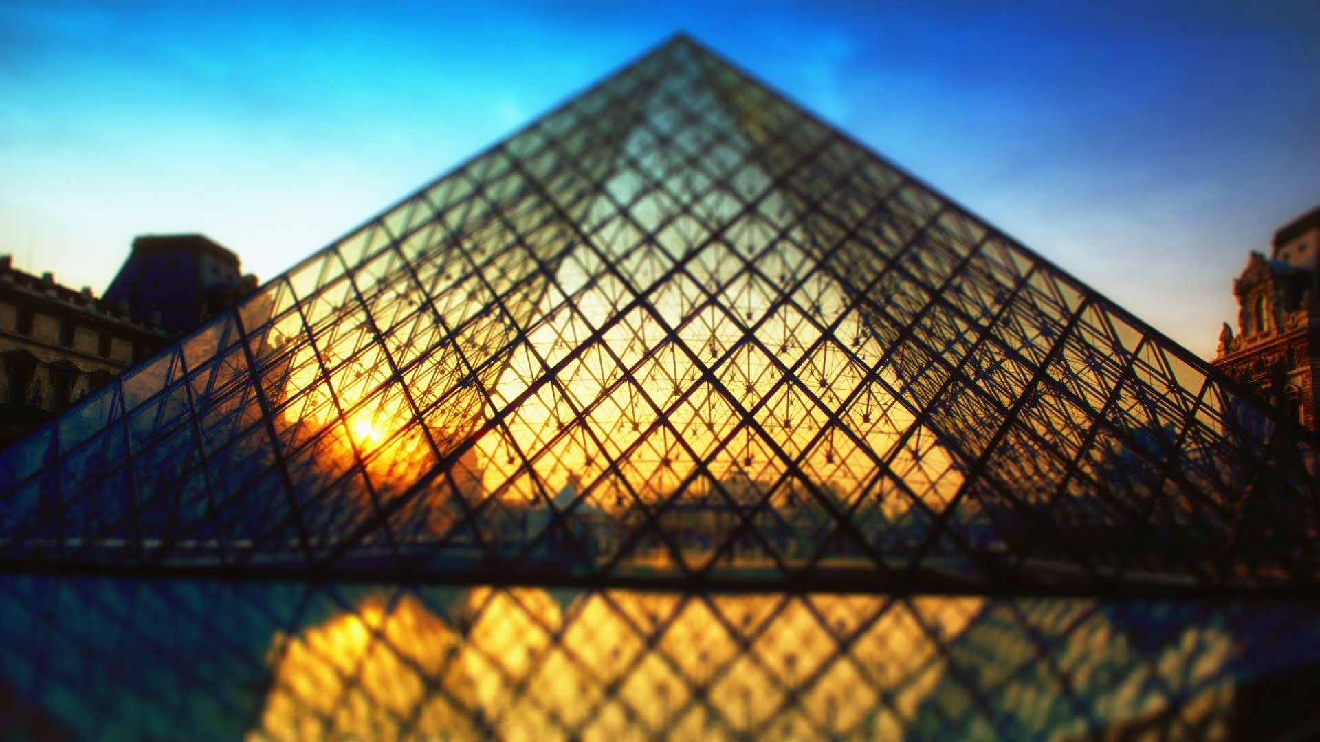 Louvre Paris Sunlight Architecture Pyramid 1920x1080