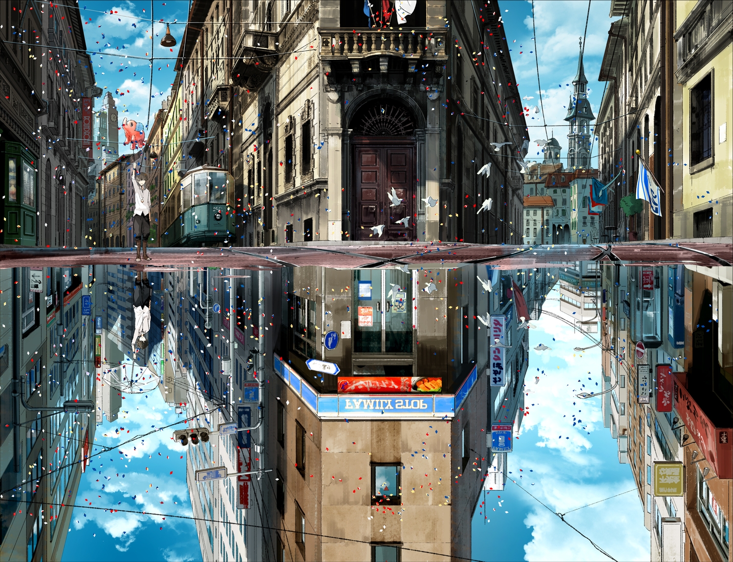Building Digital Art Birds Reflection Train Water City Festivals Anime Ryan Van Dongen 1500x1150