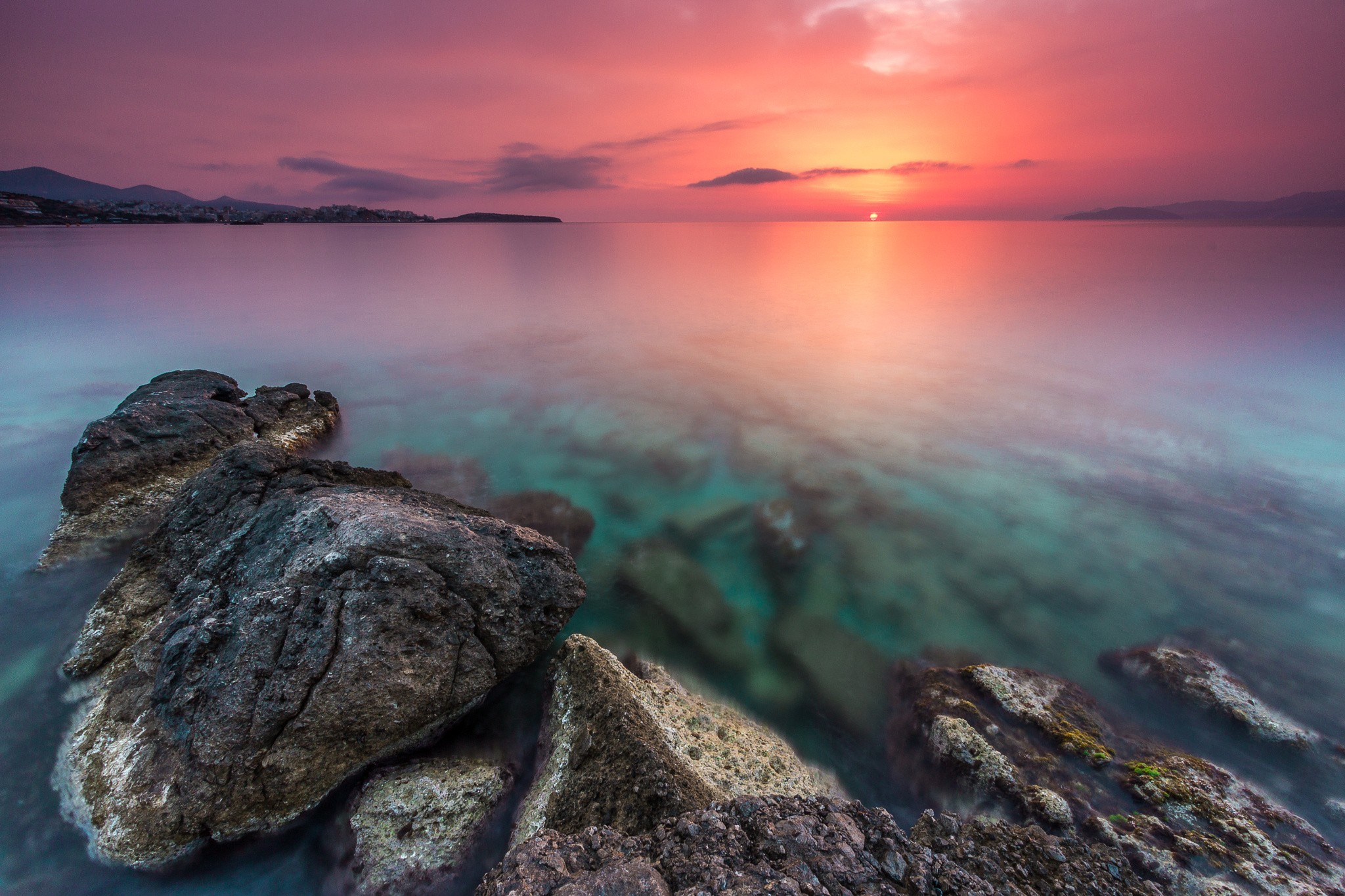Landscape Purple Sky Sunset Sea Crete Horizon 2048x1365