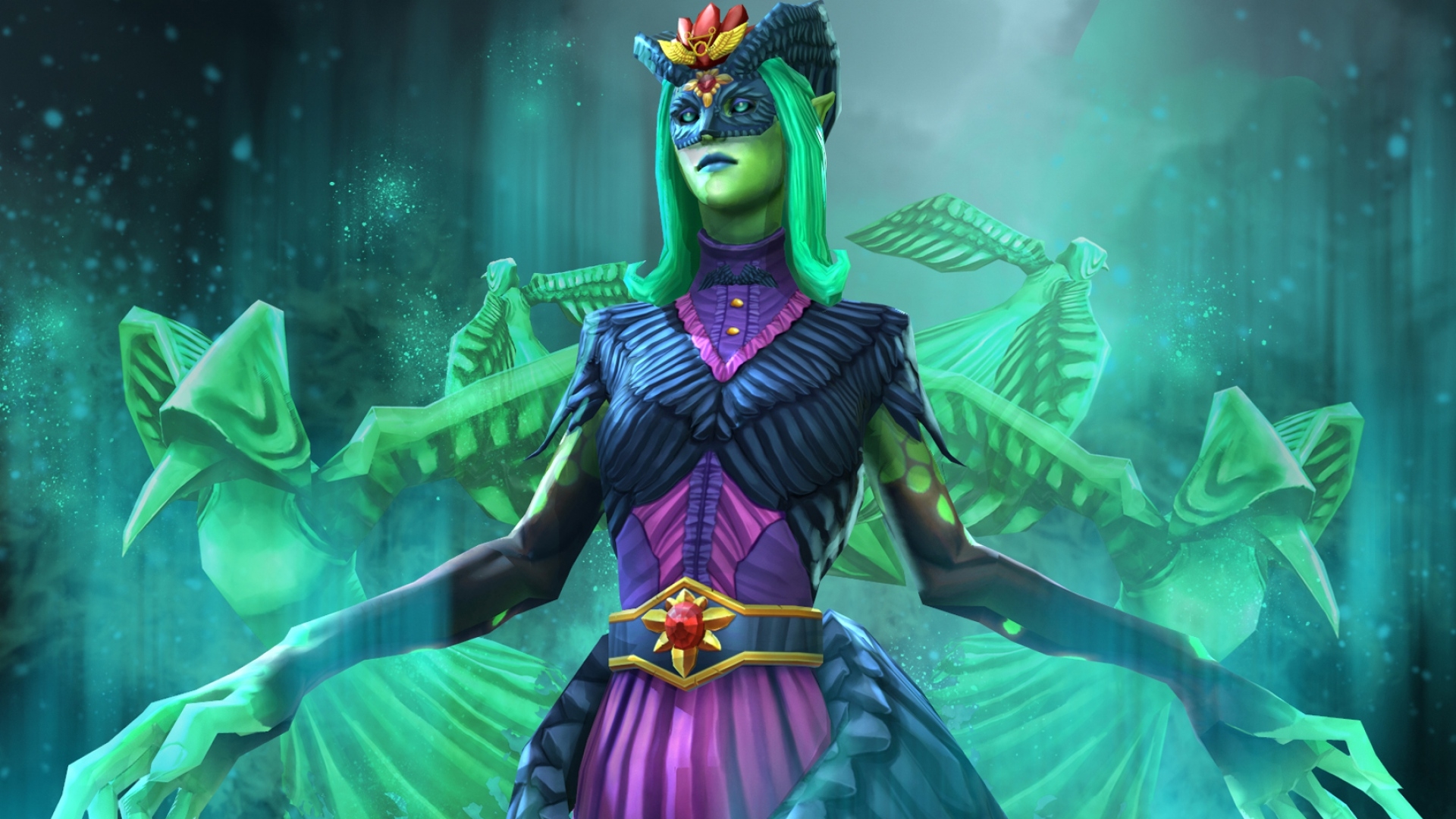 Fantasy Creature Woman Green Dress Green Hair Death Prophet DotA 2 DotA 2 1920x1080