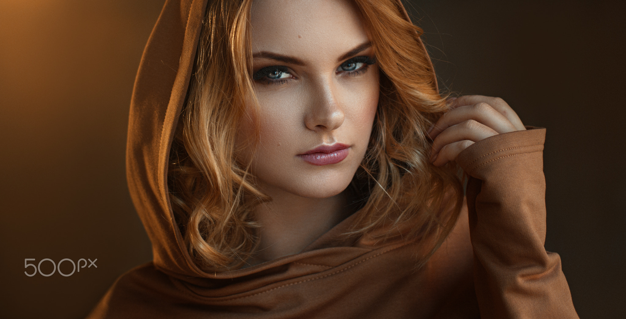 Women Redhead Face Hoods Bokeh Blue Eyes Eyeshadow Portrait Long Hair Damian Piorko Polish Women 2048x1043
