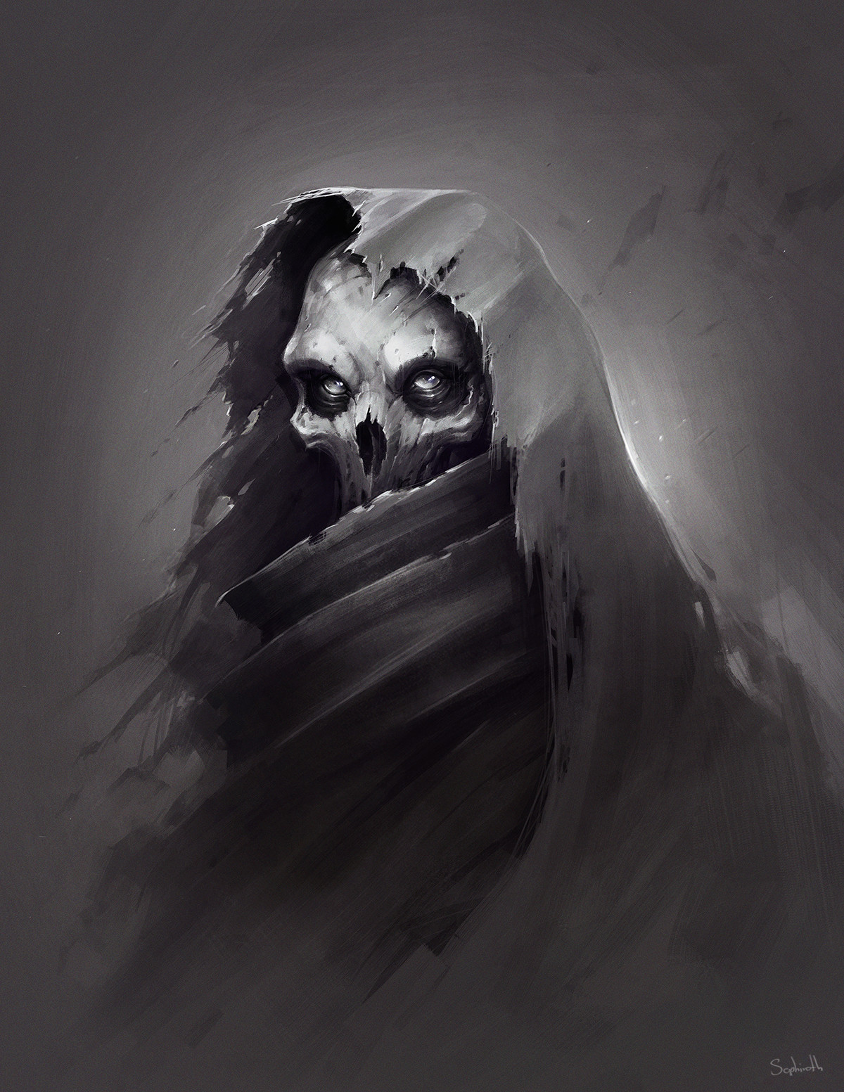 Drawing Digital Art Men Skull Hood Horror Monochrome Sephiroth 1200x1553