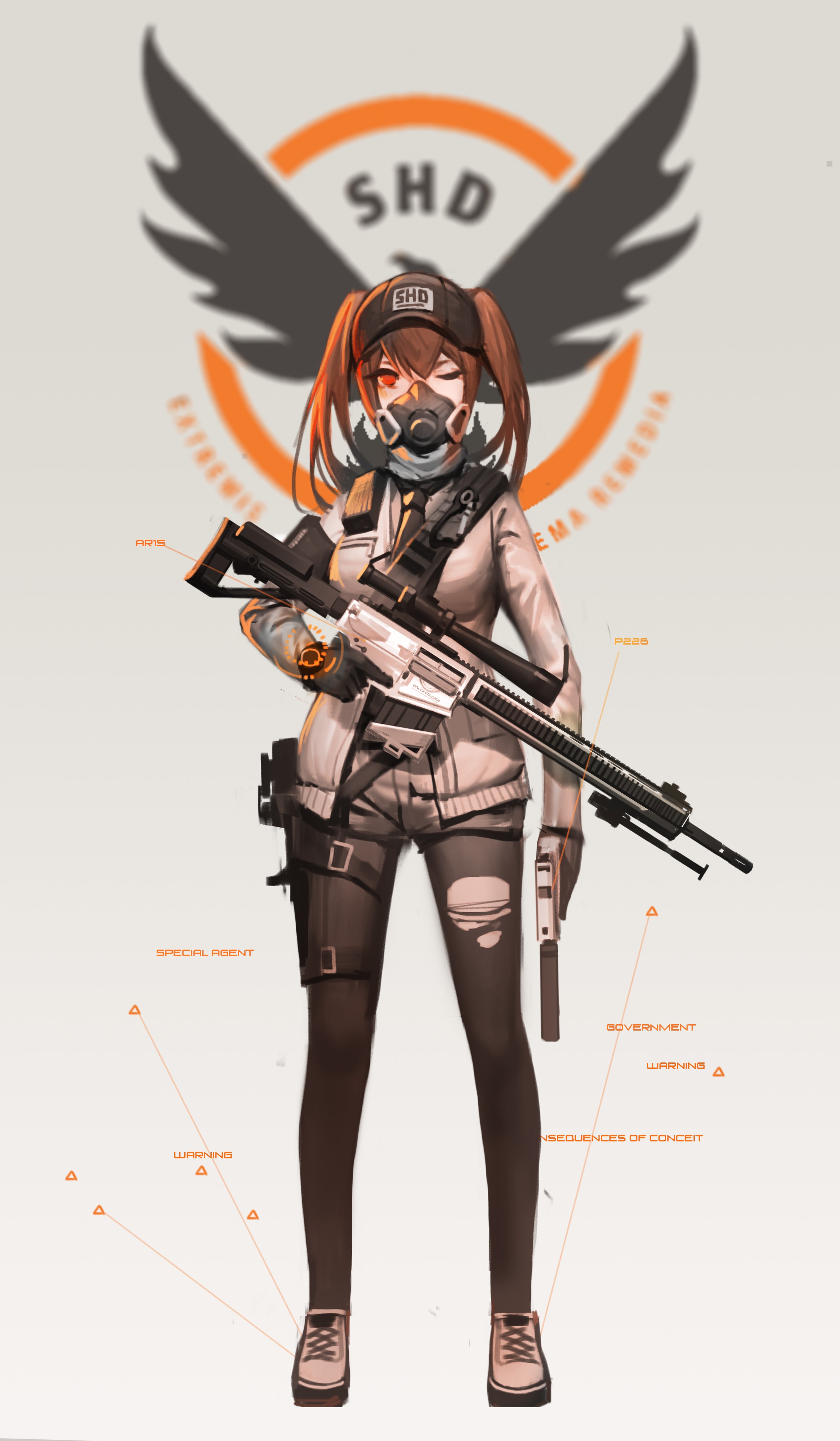 Anime Anime Girls Tom Clancys The Division Twintails Long Hair Brunette Red Eyes Weapon Sniper Rifle 2480x4252
