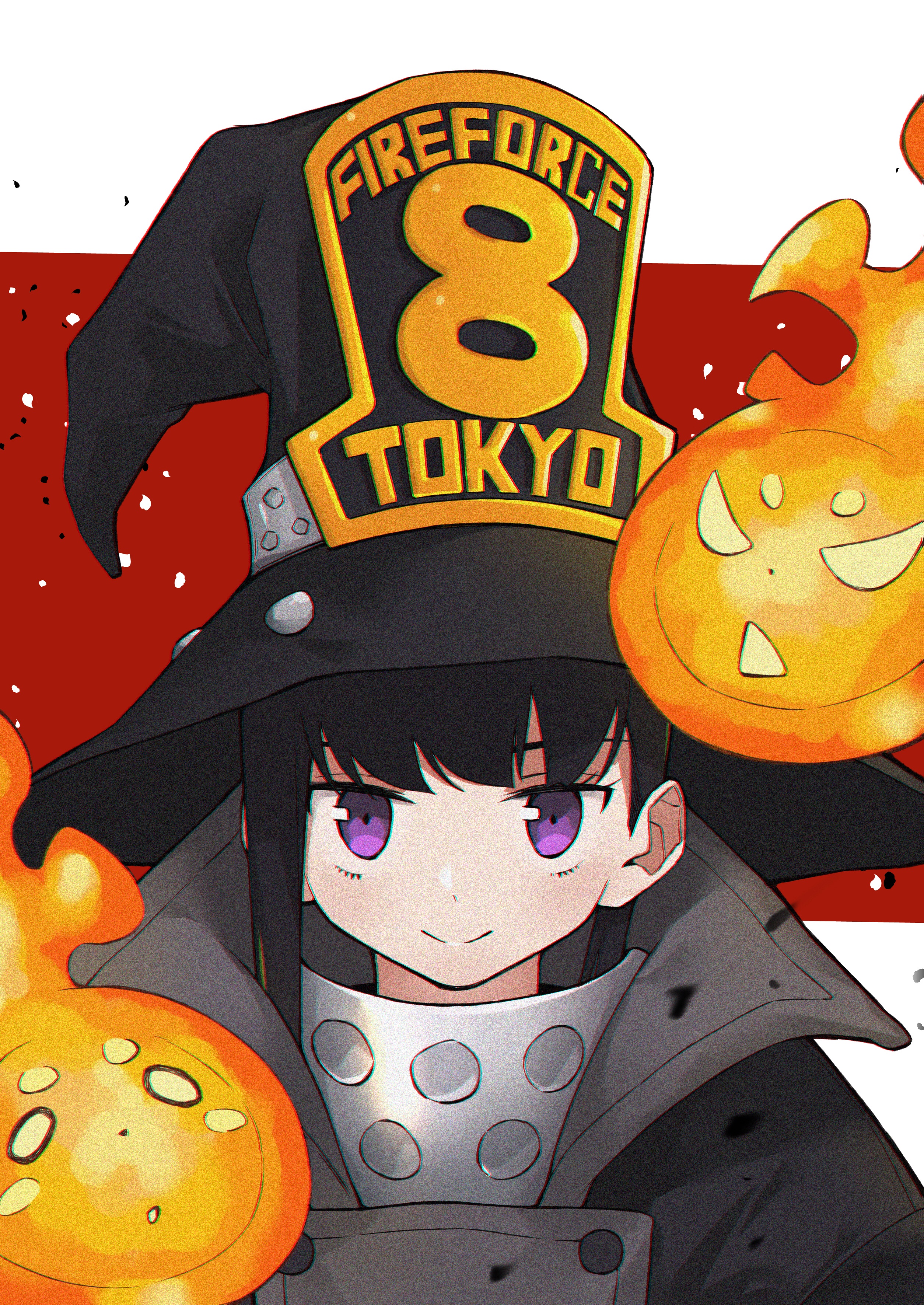 Enen No Shouboutai Anime Girls Witch Hat Armor Violet Eyes Black Hair Maki Oze Fan Art 2D Vertical F 2508x3541