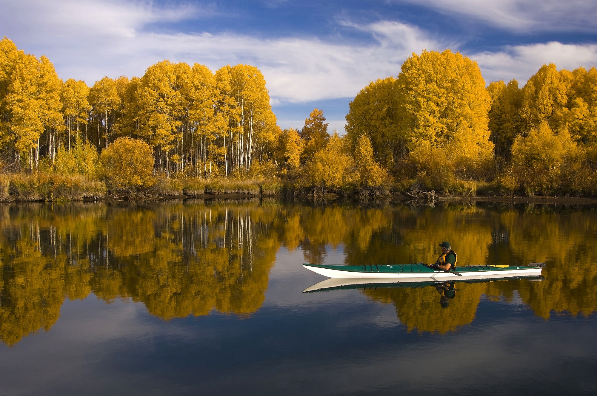 Lake Kayak Boat Reflection Tree Fall Nature 2000x1328