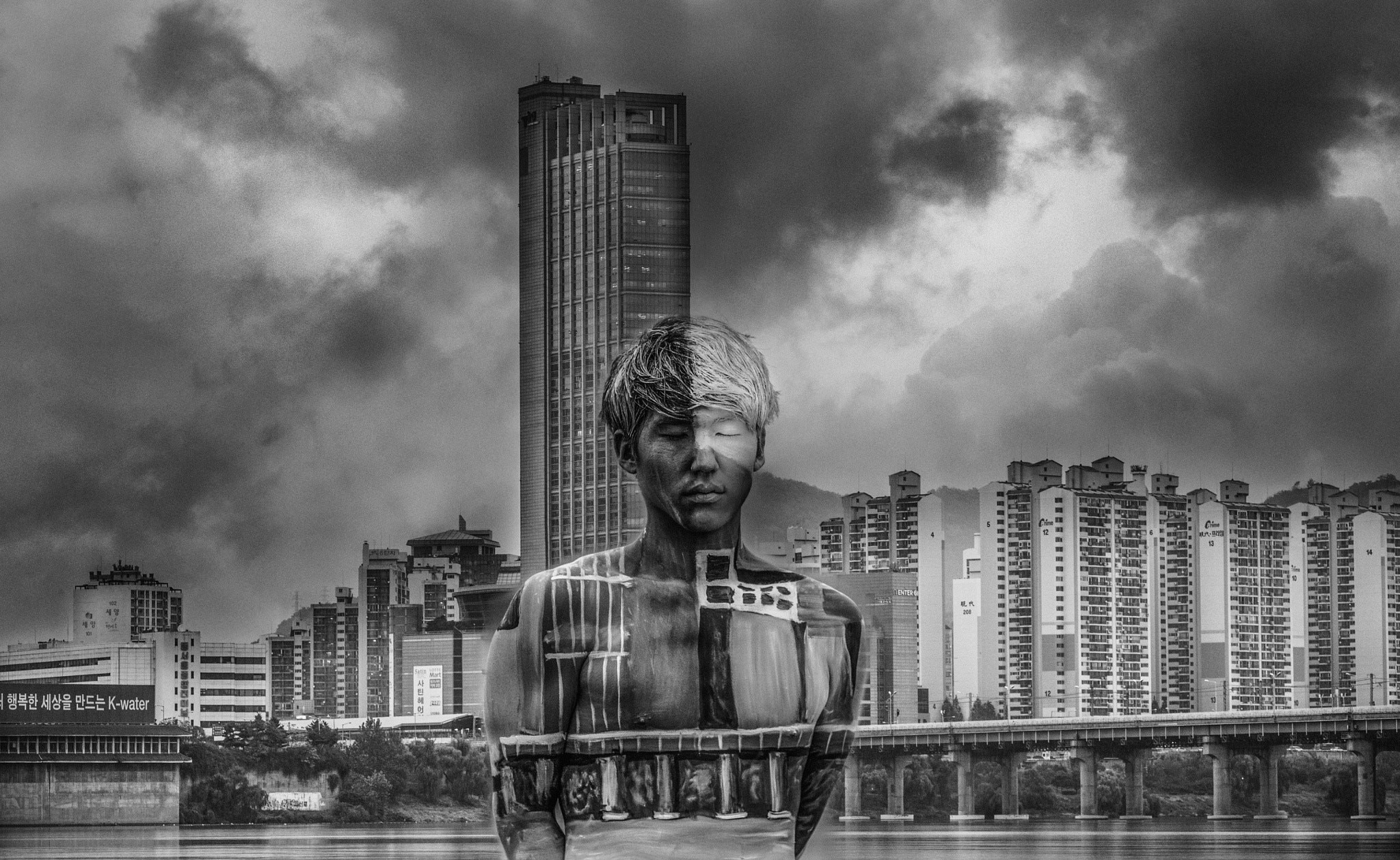 Men Model Monochrome Cityscape Seoul Joachim Bergauer 2048x1258