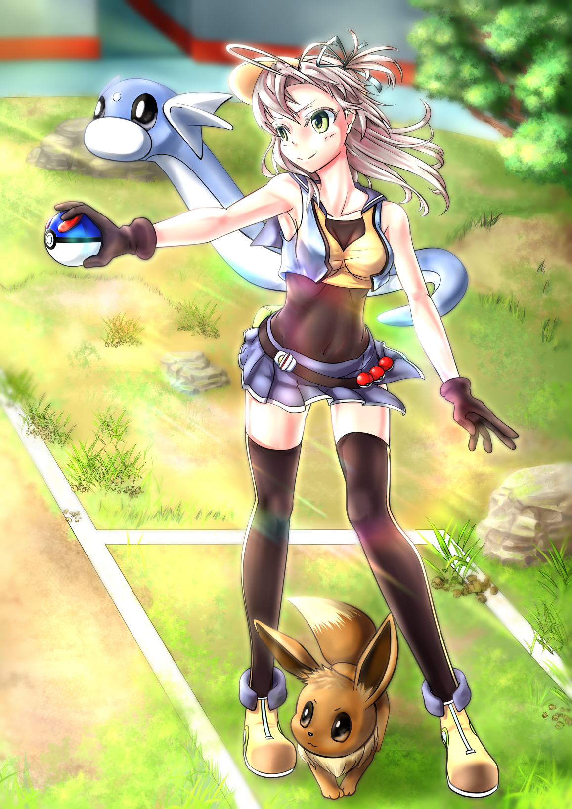 Anime Anime Girls Pokemon Pokemon Go Pokemon Trainers Long Hair Gray Hair Skirt 1157x1637
