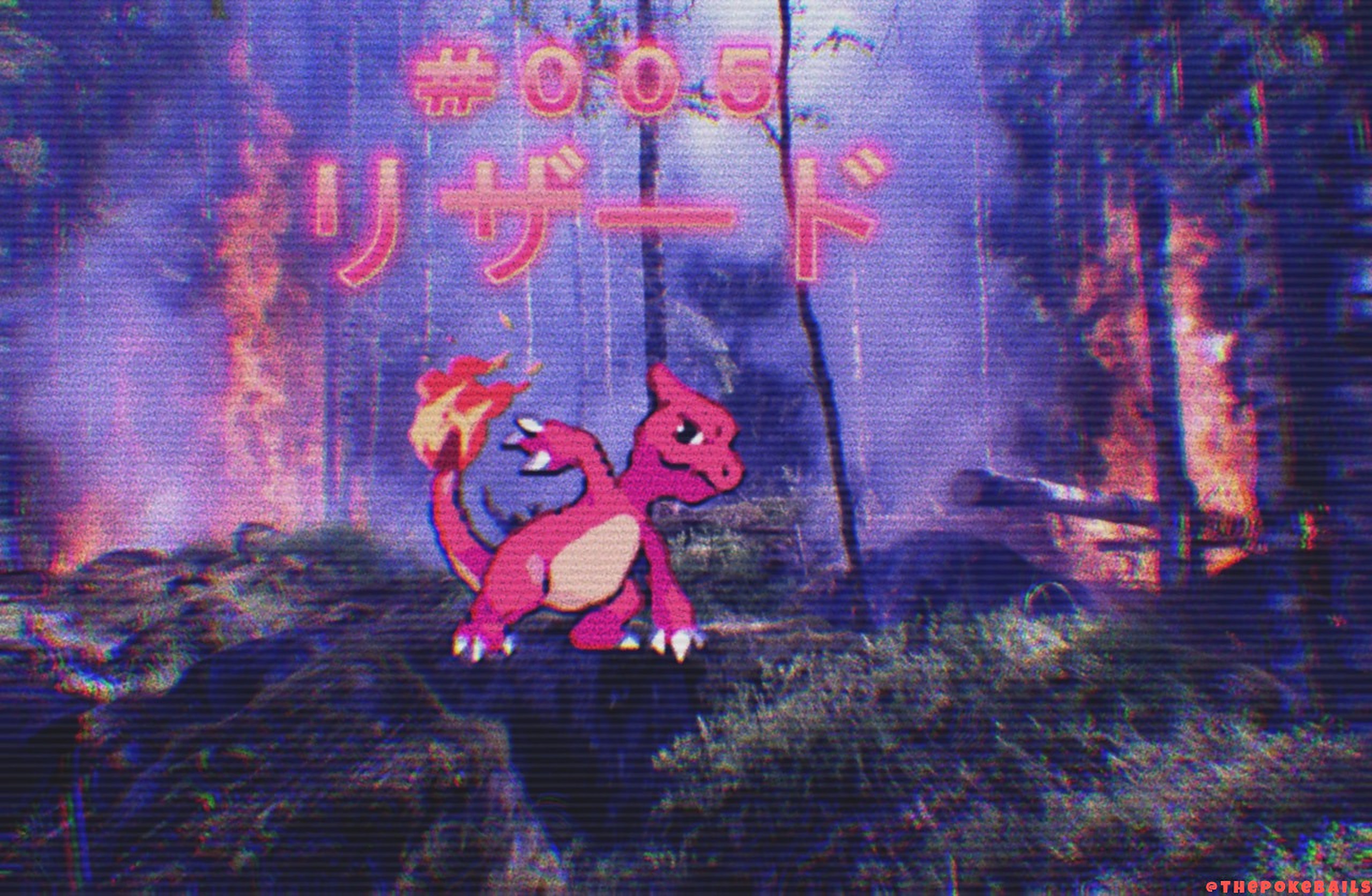 Pokemon Charmeleon Forest Fire Nature Vaporwave Nintendo Pokemon Go Trees 2560x1672