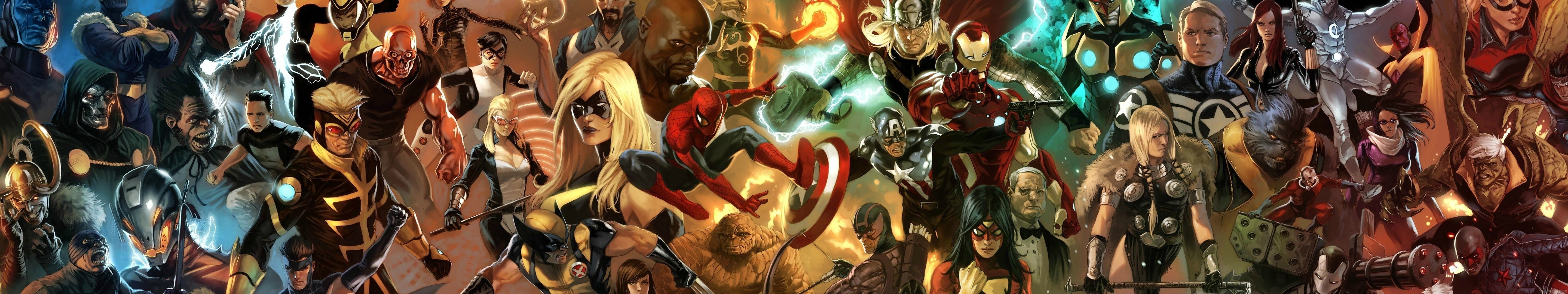 Iron Man Black Widow Captain America Thor Spider Man Wolverine Dr Doom Comics The Vision Marko Djurd 5760x1080
