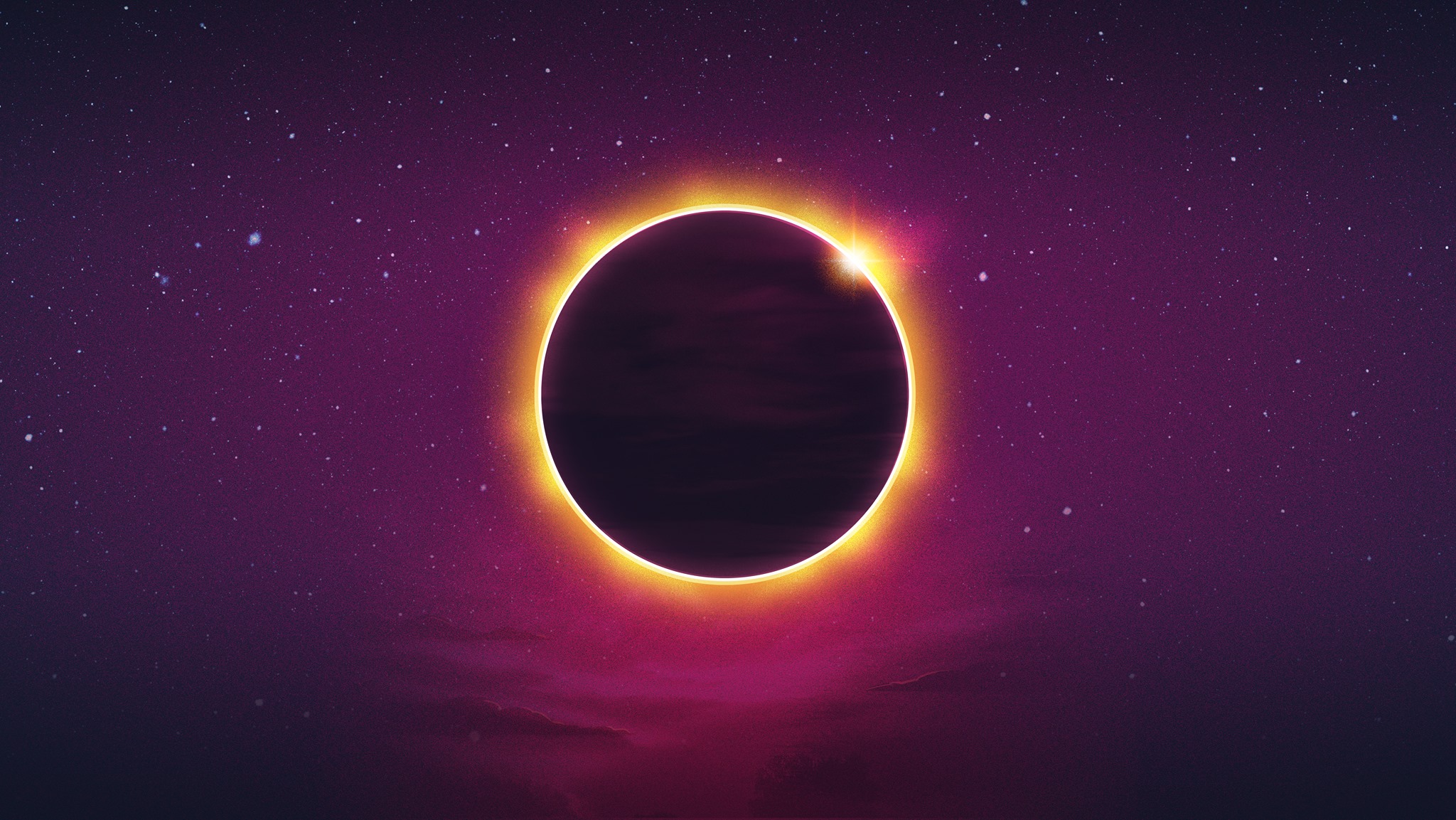 Gunship Synthwave Eclipse Digital Art Sun 2048x1153