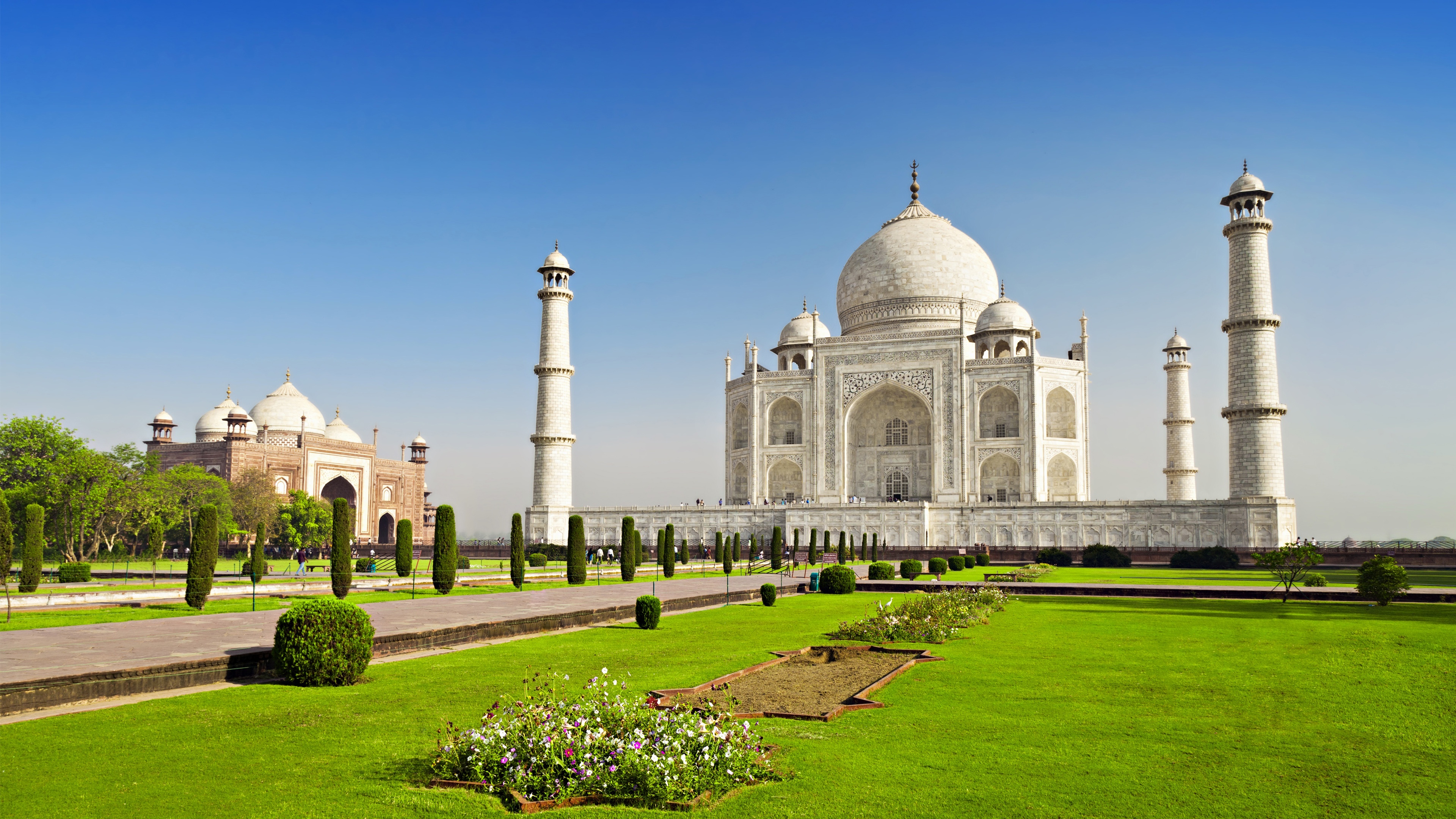 Taj Mahal Building Grass Nature Clear Sky Temple India 3840x2160