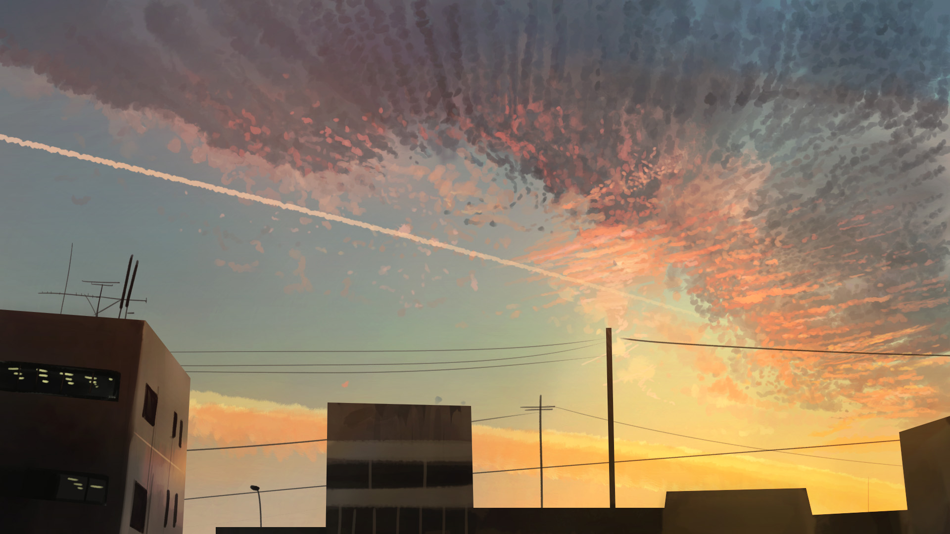 Sunset Anime Contrails 1920x1080