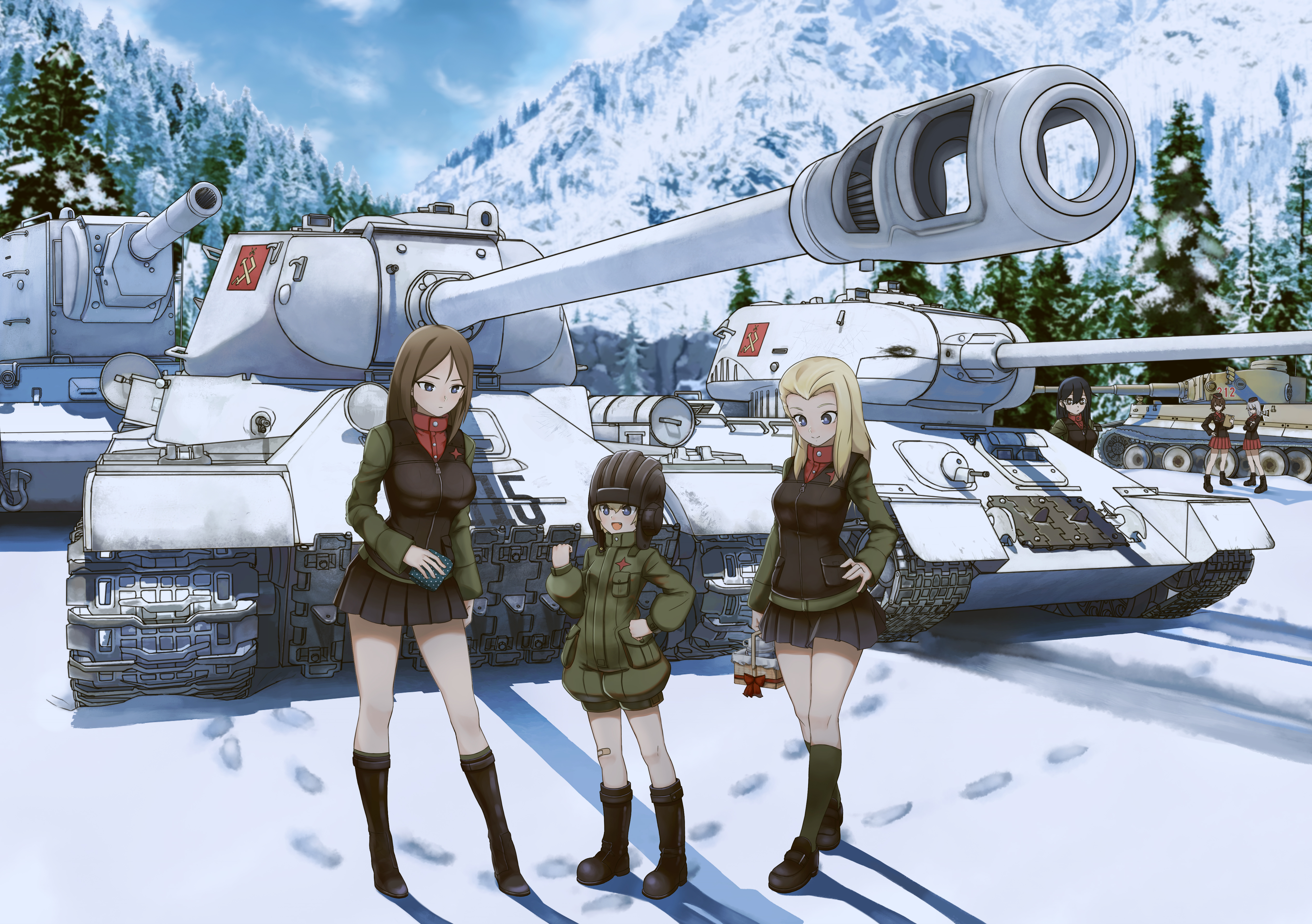 Girls Und Panzer Nonna Girls Und Panzer Katyusha Girls Und Panzer Klara Girls Und Panzer IS 2 KV 2 T 5059x3564