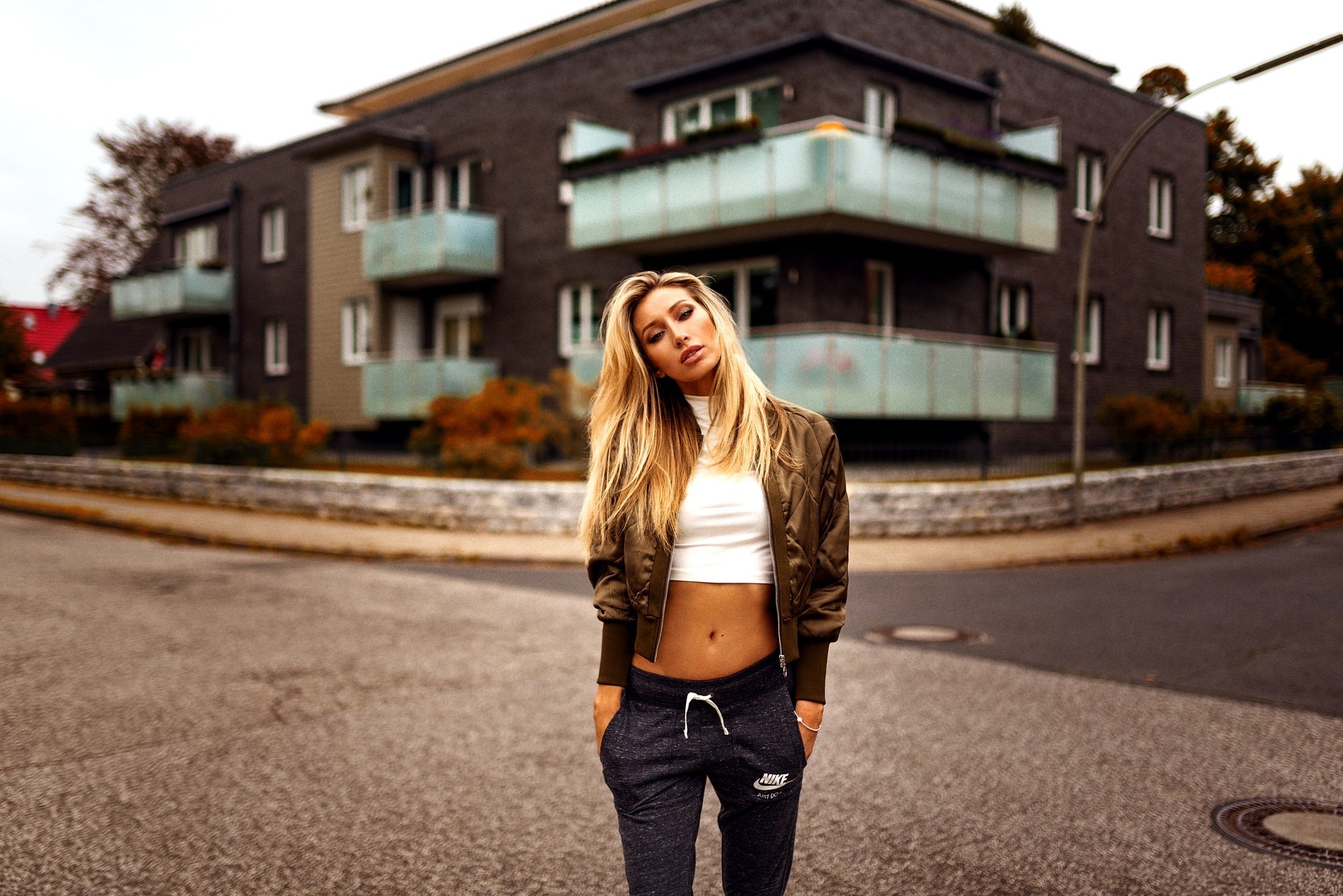 Women Blonde Street Tanned Sweater Pants Just Do It Depth Of Field Miro Hofmann 2048x1367