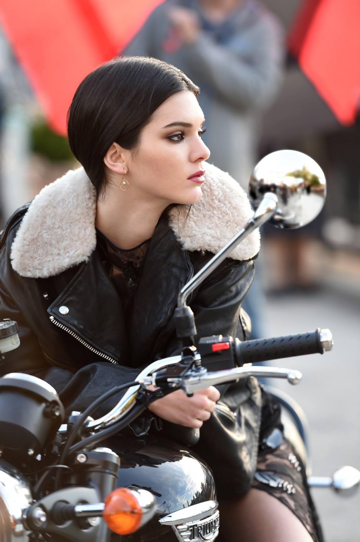 Kendall Jenner Women Model Brunette Motorcycle Women With Bikes Looking Into The Distance Sitting Tr 1153x1733