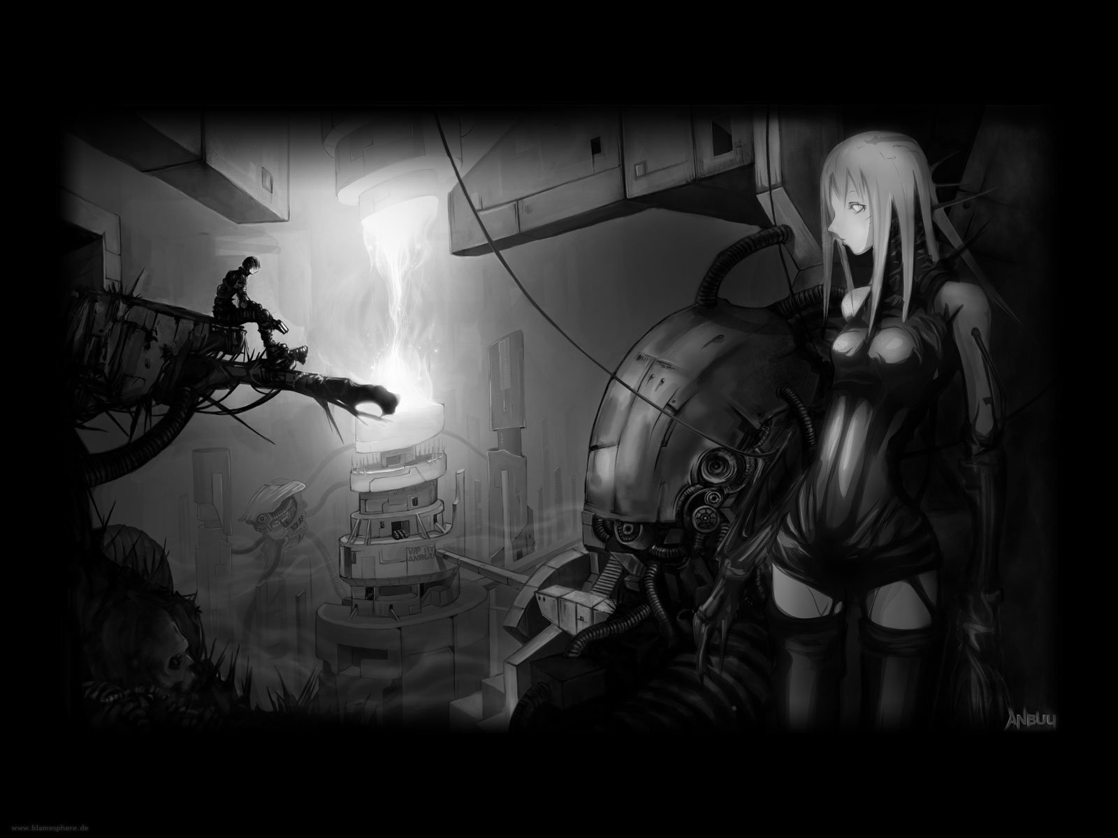 Cyberpunk Blame Anime Girls Anime Boys Dystopian Monochrome Killy Cibo 1600x1200