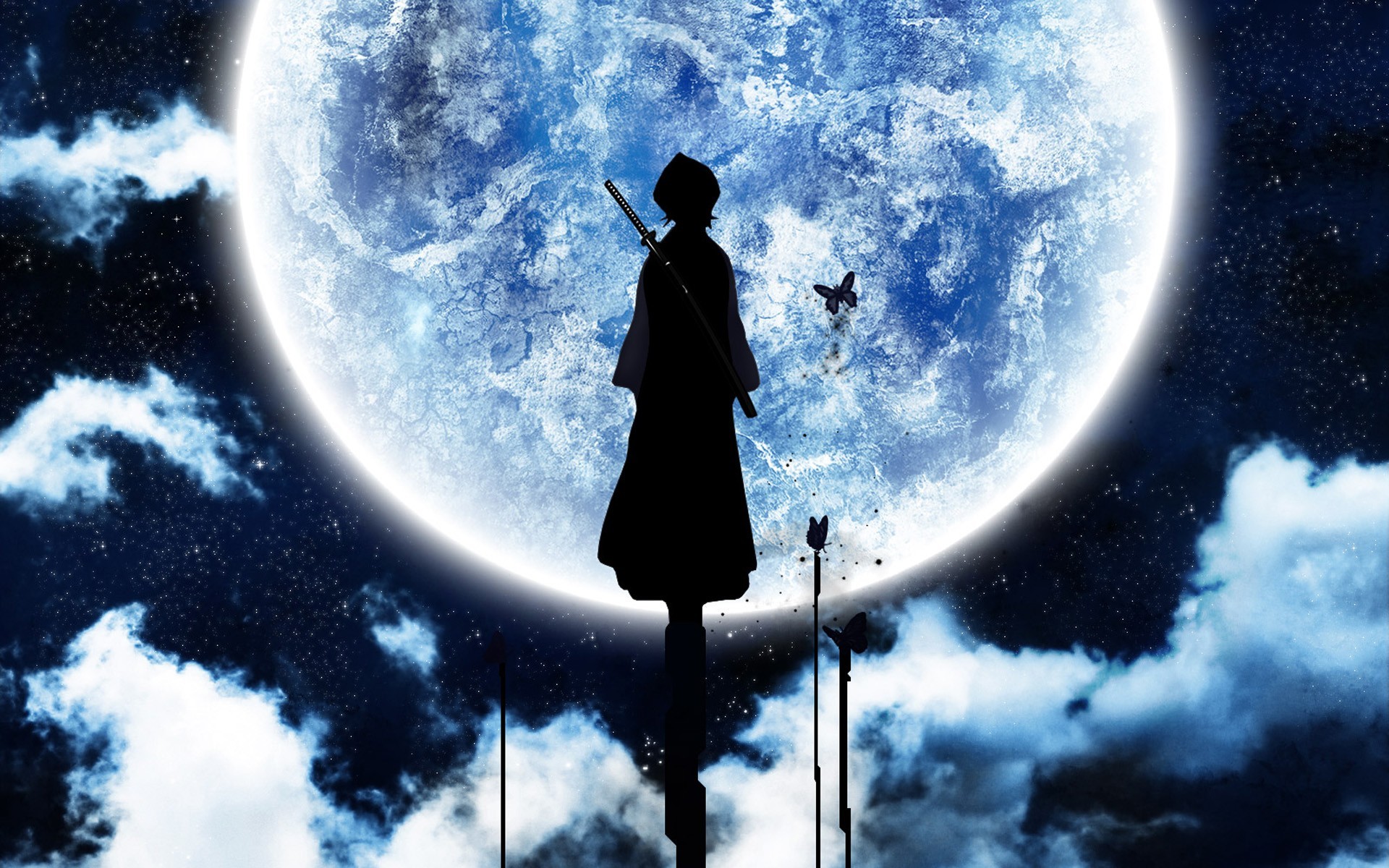 Kuchiki Rukia Bleach Moon Silhouette Anime 1920x1200