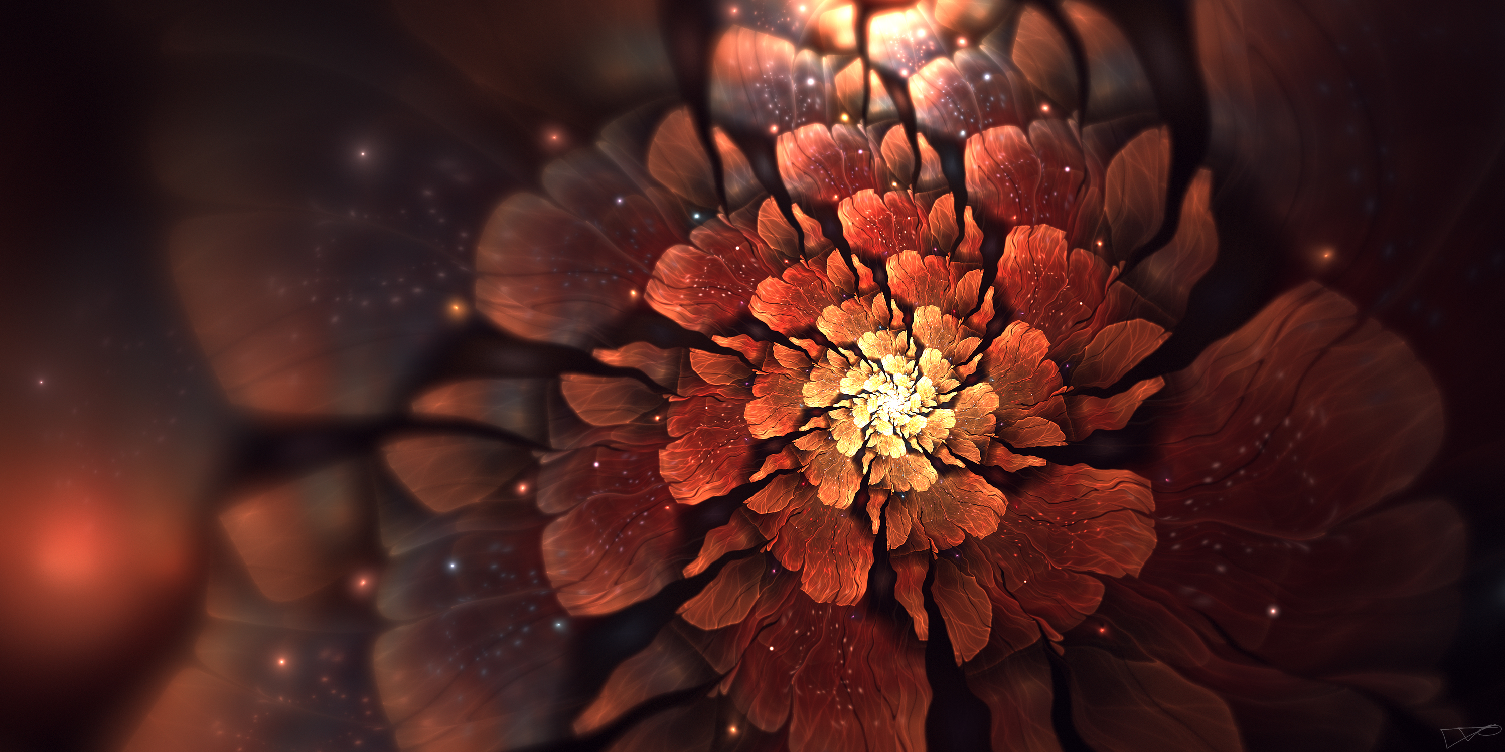 Abstract Blurred Fractal Flowers Fractal Geometry Recursion CGi Digital Art 3000x1500