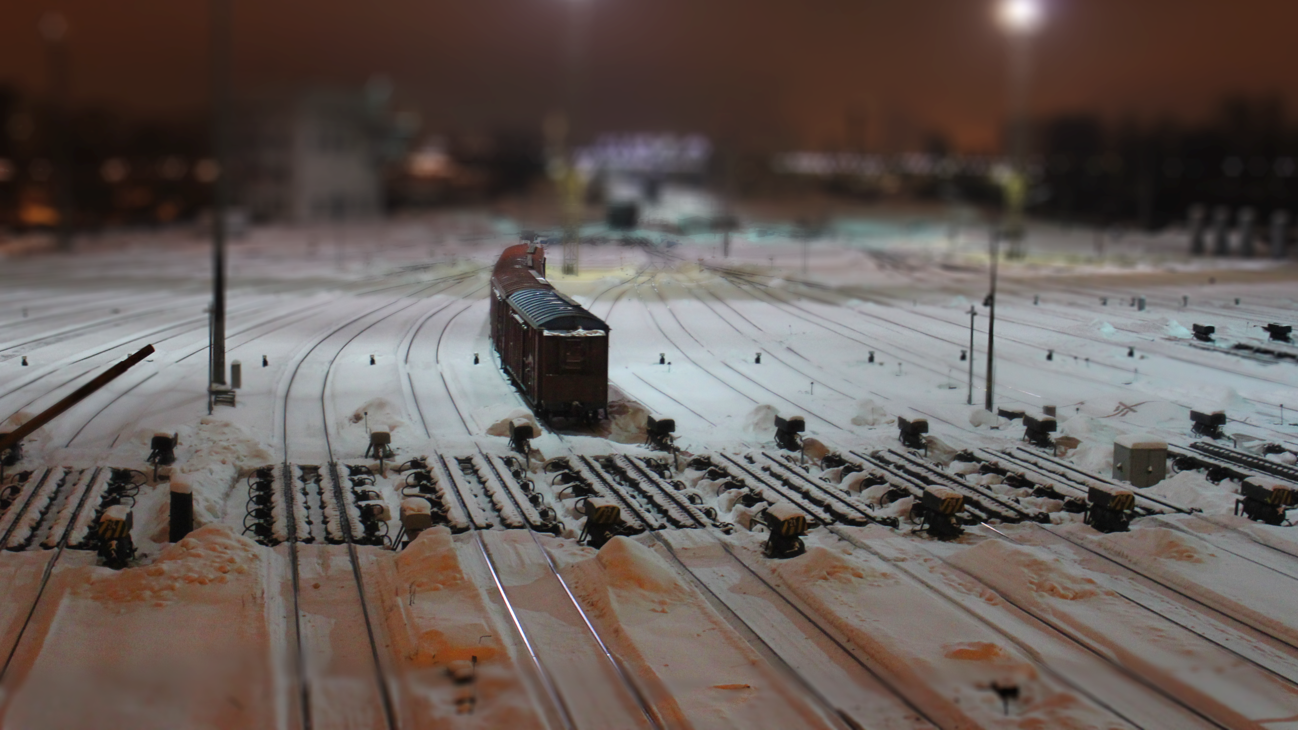 Tilt Shift Railway Train Snow Rail Yard 2560x1440