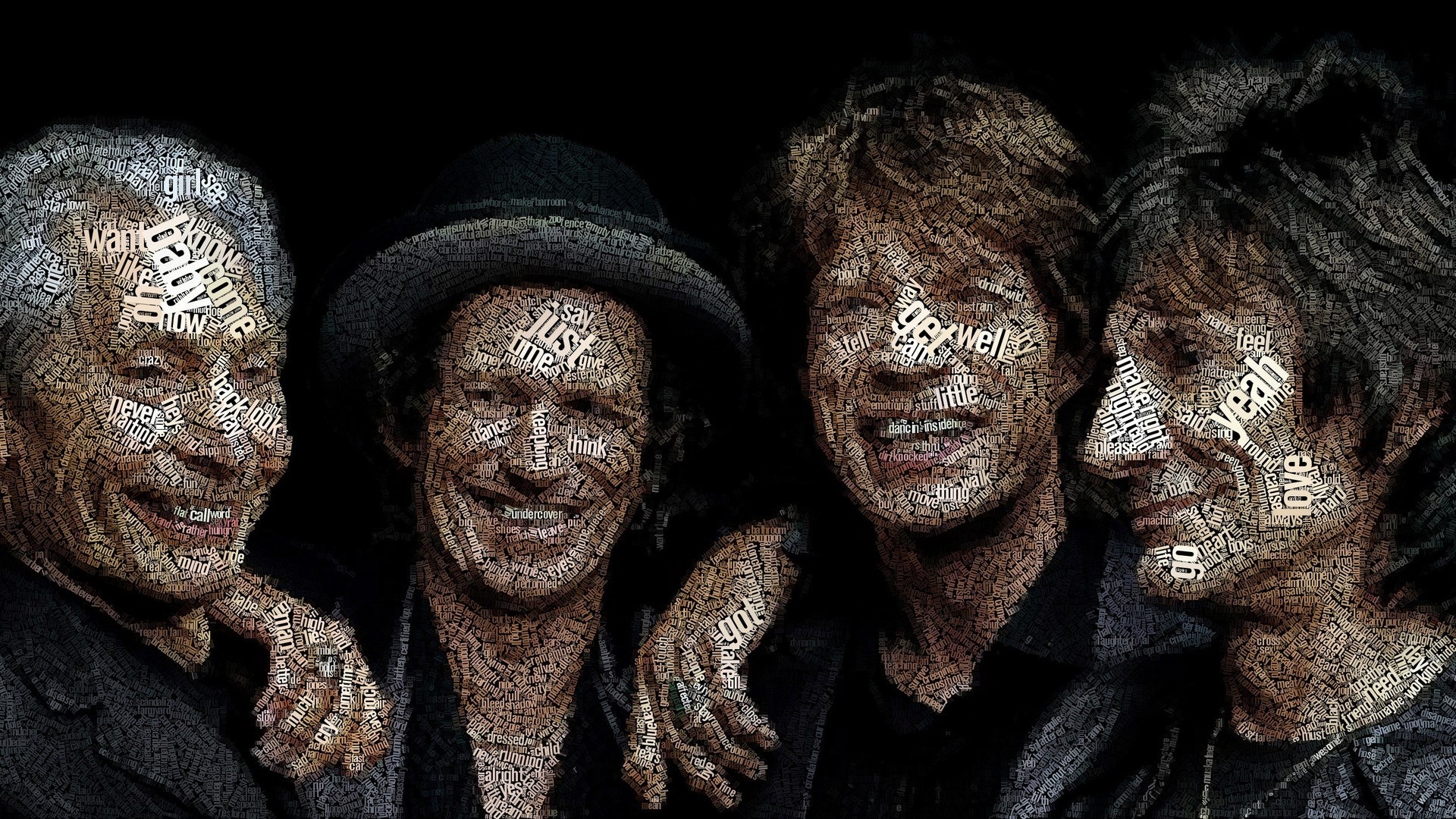 Rolling Stones Mick Jagger Keith Richards Typographic Portraits Men Music 1920x1080