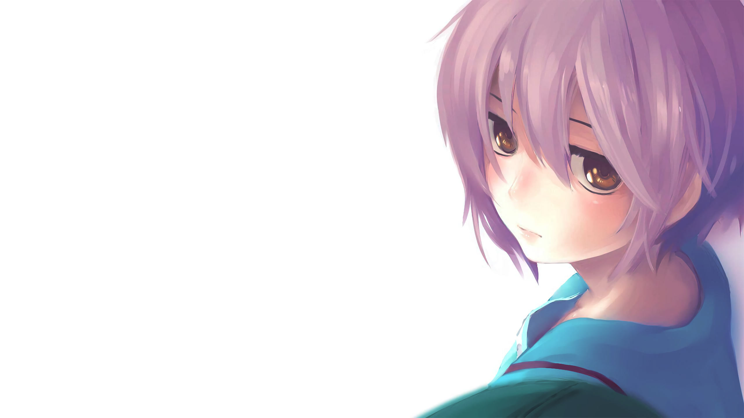 Nagato Yuki Suzumiya Haruhi No Yuutsu Anime Anime Girls School Uniform Schoolgirl Violet Hair Yellow 2560x1440