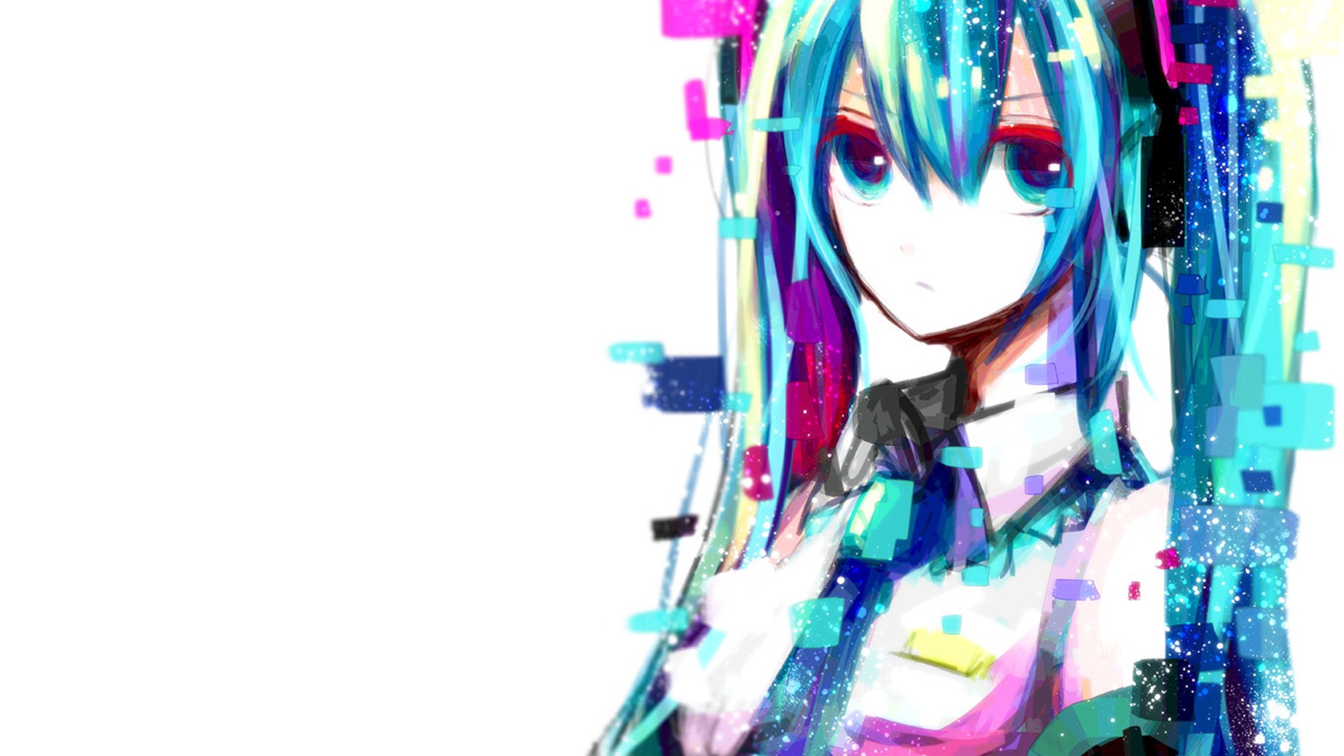 Hatsune Miku Hatsune Miku Append Anime Girls Anime Simple Background Blue Hair White Background Cyan 1920x1080