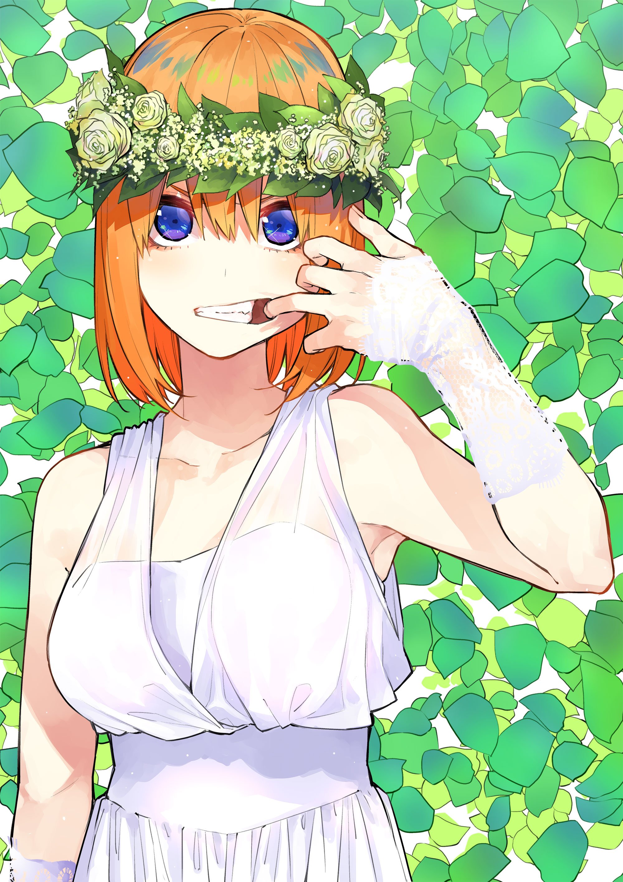 5 Toubun No Hanayome Anime Girls Short Hair Wedding Dress Redhead Blue Eyes Flower Petals Nakano Yot 2000x2829