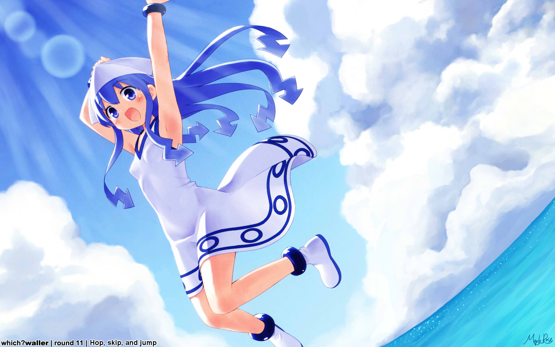 Shinryaku Ika Musume Anime Girls Ika Musume Anime Blue Hair Blue Eyes 1920x1200