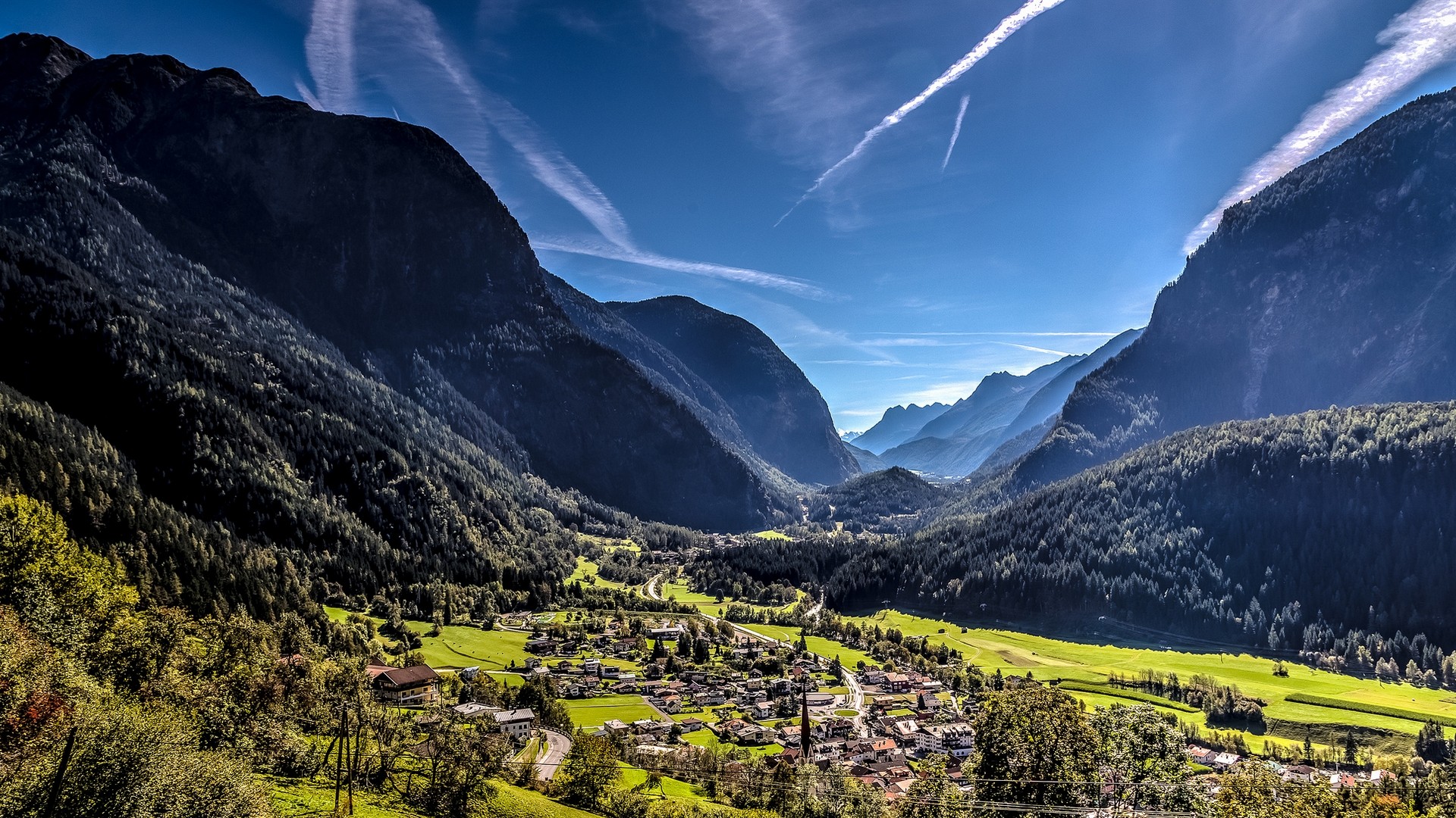 Nature Photography Landscape Mountains Forest Valley Village Summer Alps Tyrol Austria 1920x1080