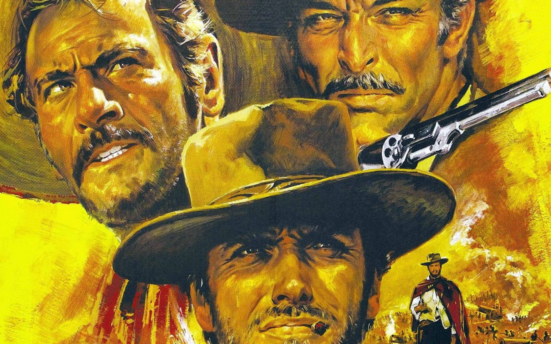 Clint Eastwood The Good The Bad And The Ugly Movies Western Lee Van Cleef Yellow Artwork Revolver 1920x1200