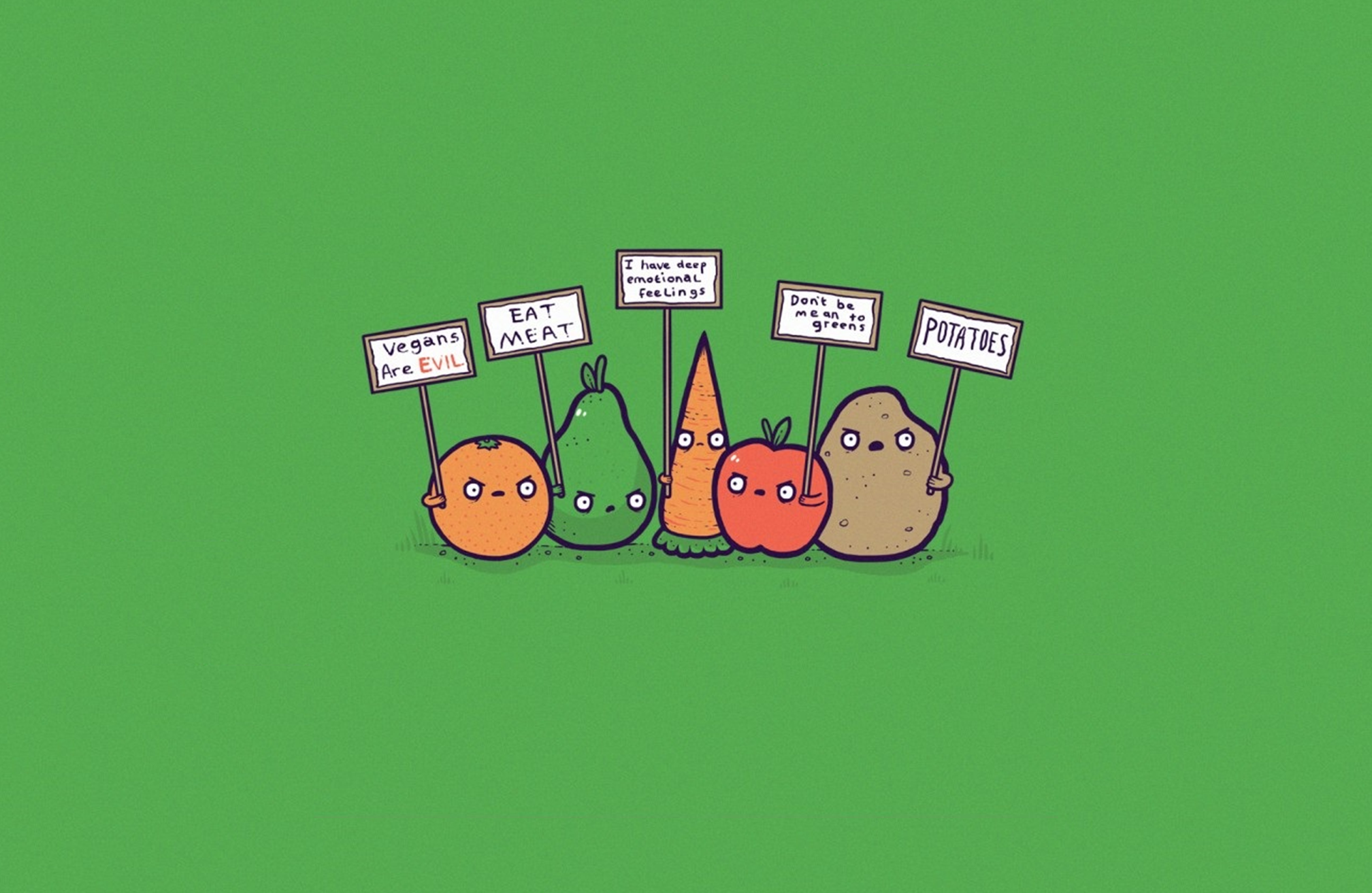 Minimalism Humor Green Background Simple Background Green Orange Fruit Pear Carrots Apples Potatoes  2016x1313