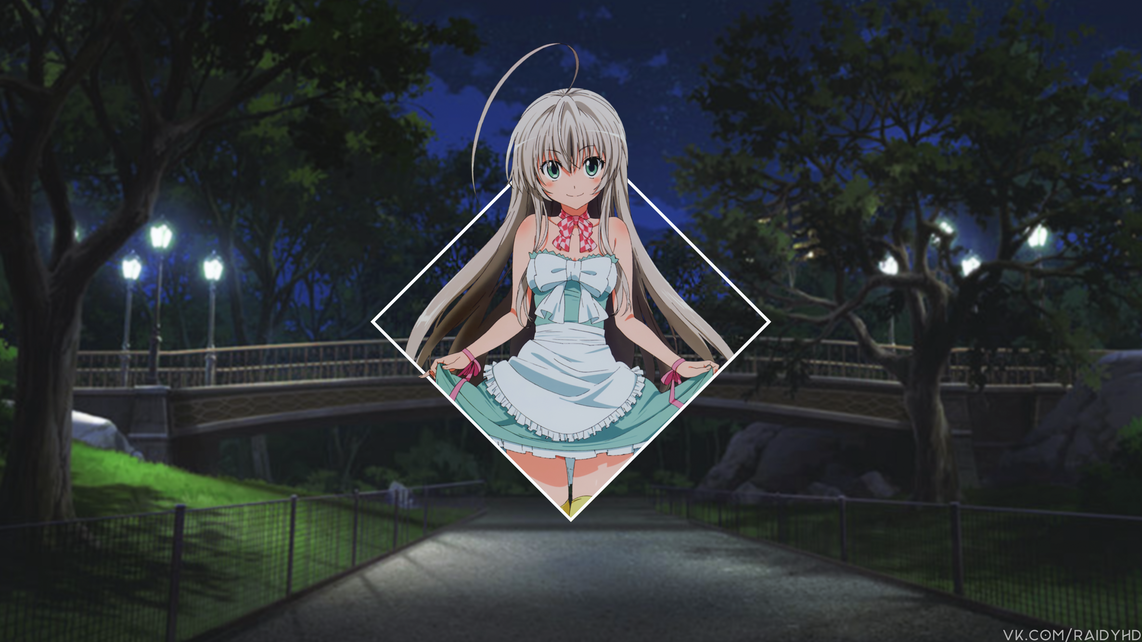 Anime Anime Girls Picture In Picture Night Park Dress Green Eyes Nyaruko Haiyore Nyaruko San 3840x2160