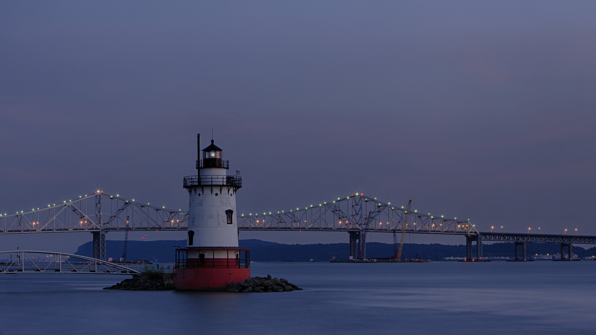 Coast Lighthouse Bridge Hudson River Landscape 1920x1080