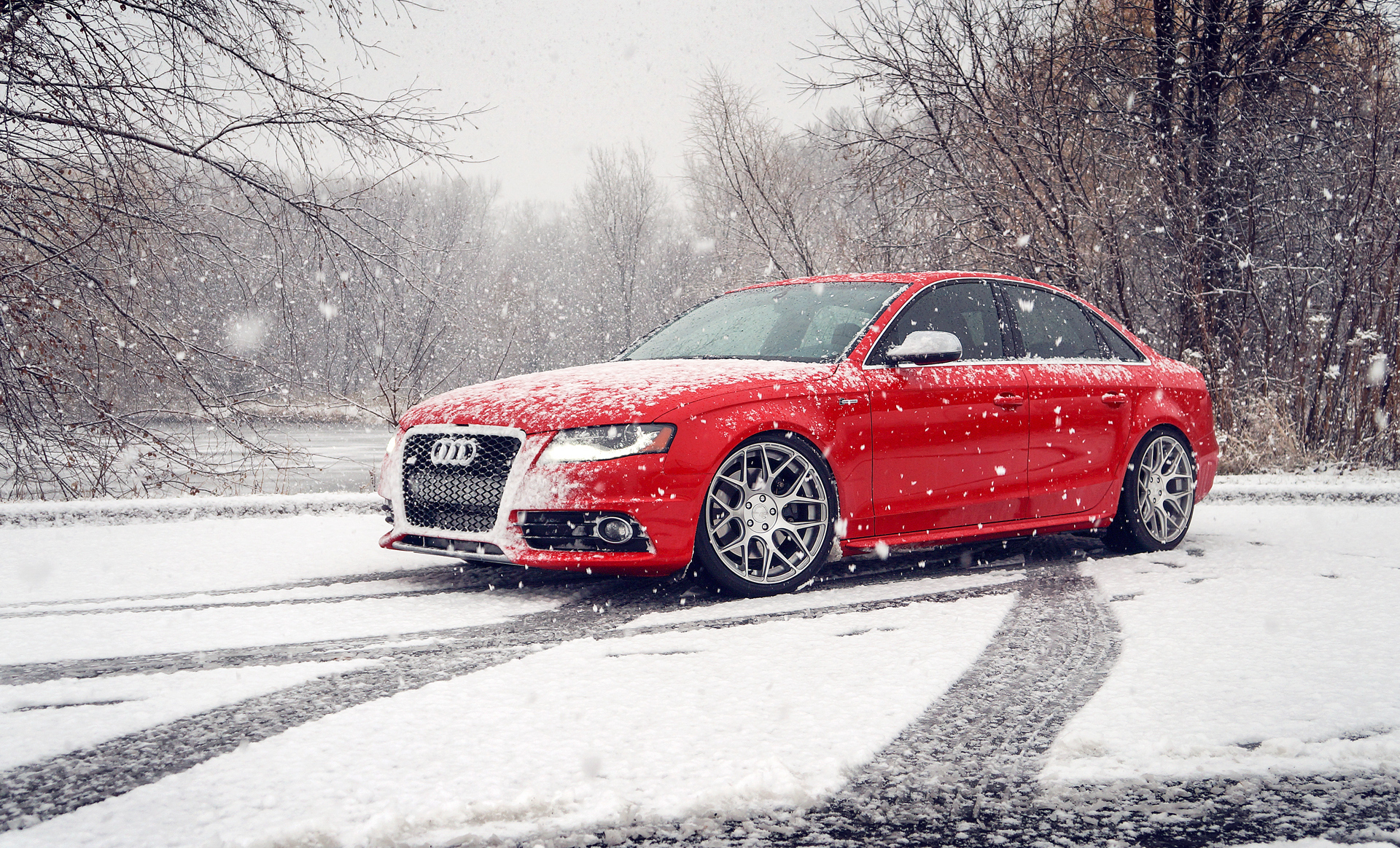 Audi S4 Audi Luxury Car Car Vehicle Red Car Winter Snow Snowfall 1920x1164