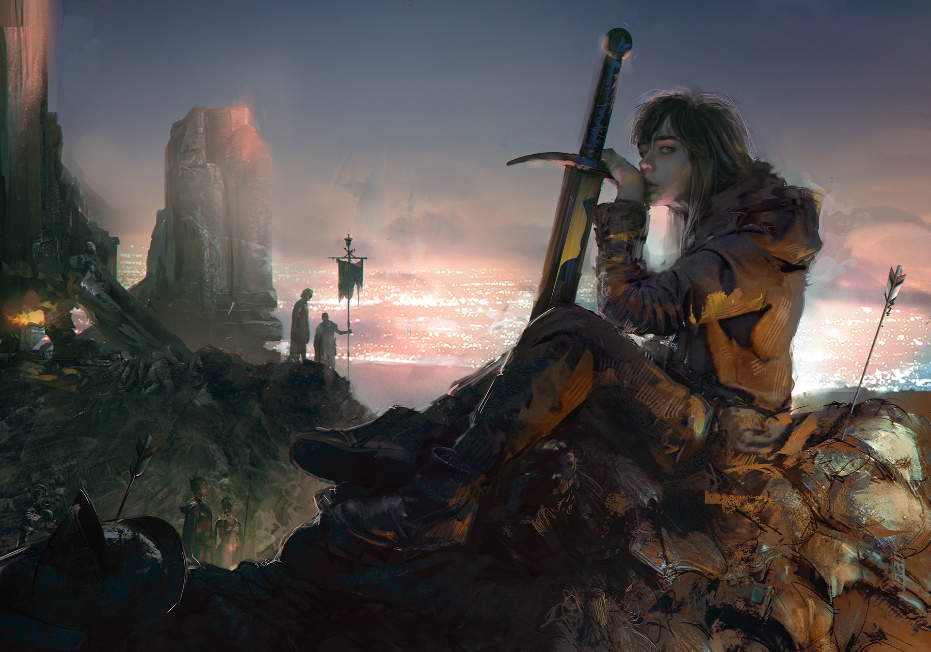 Digital Art Women Warrior Sword Fantasy Art Klaus Wittmann Soldier Arrows Fantasy Girl Mountains 1920x1345