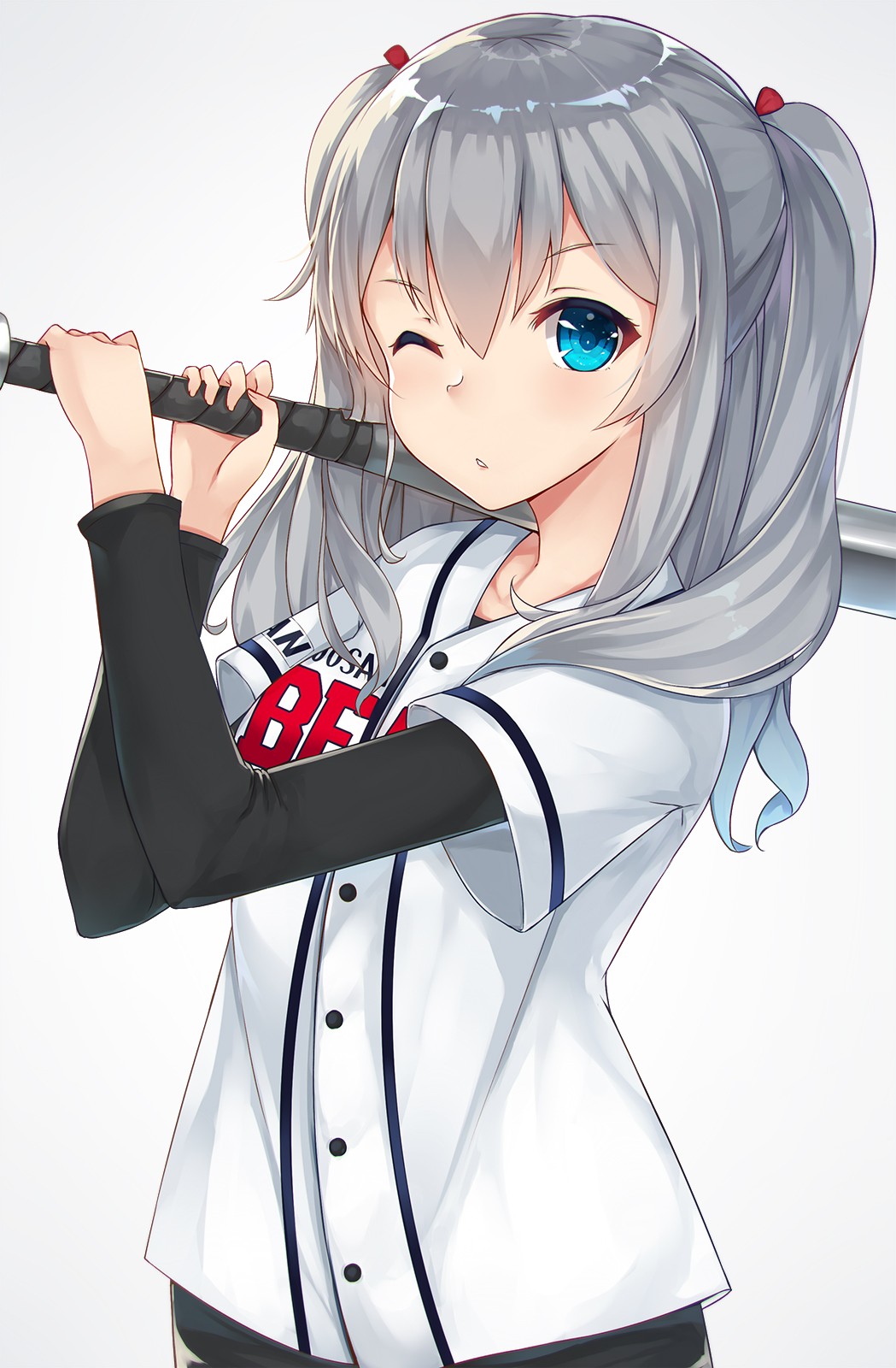 Anime Anime Girls Kantai Collection Kashima KanColle Baseball Long Hair Gray Hair Aqua Eyes 1049x1600