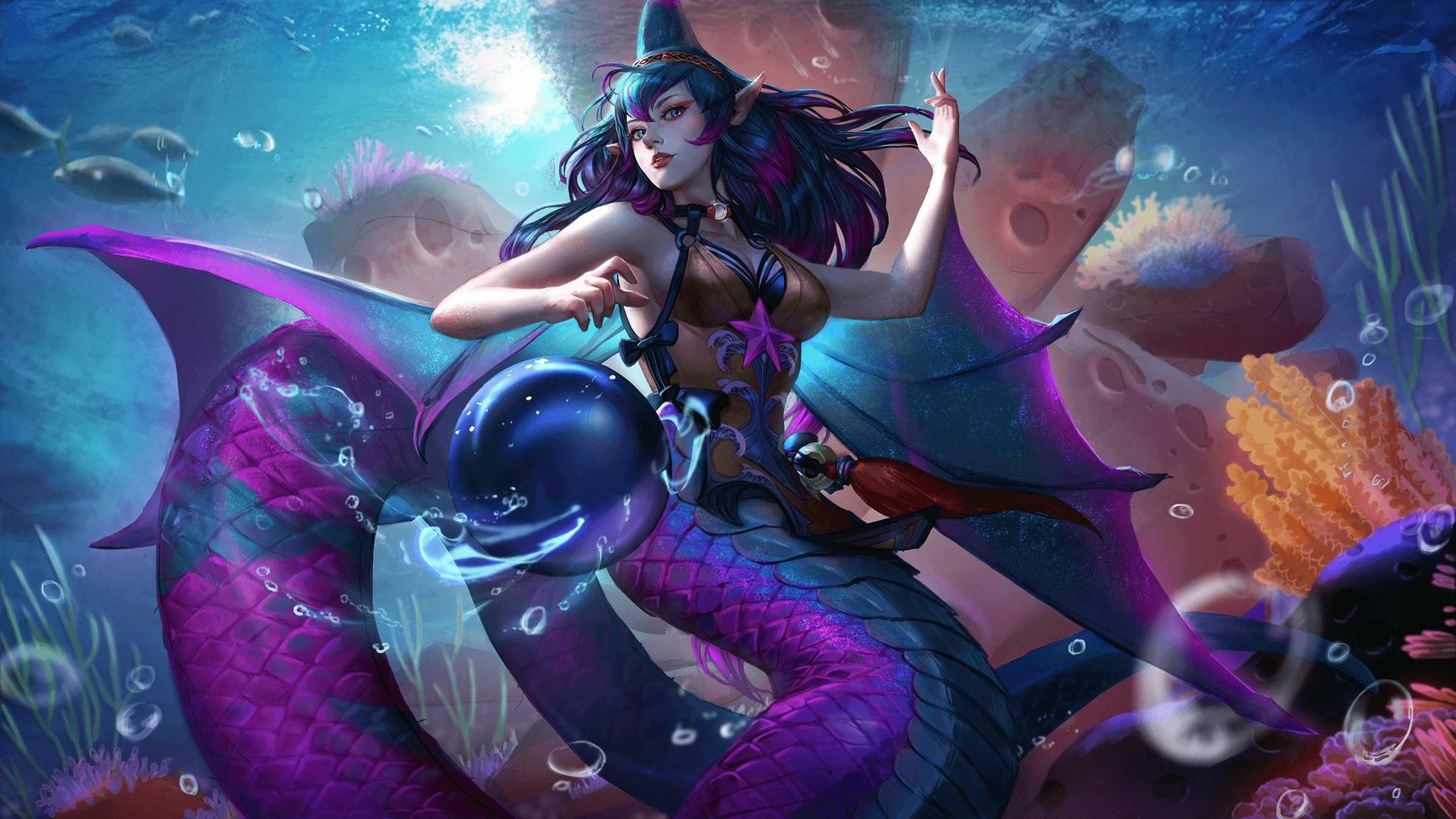 Vainglory VG Fantasy Girl Fantasy Art Blue Hair Creature 2400x1350