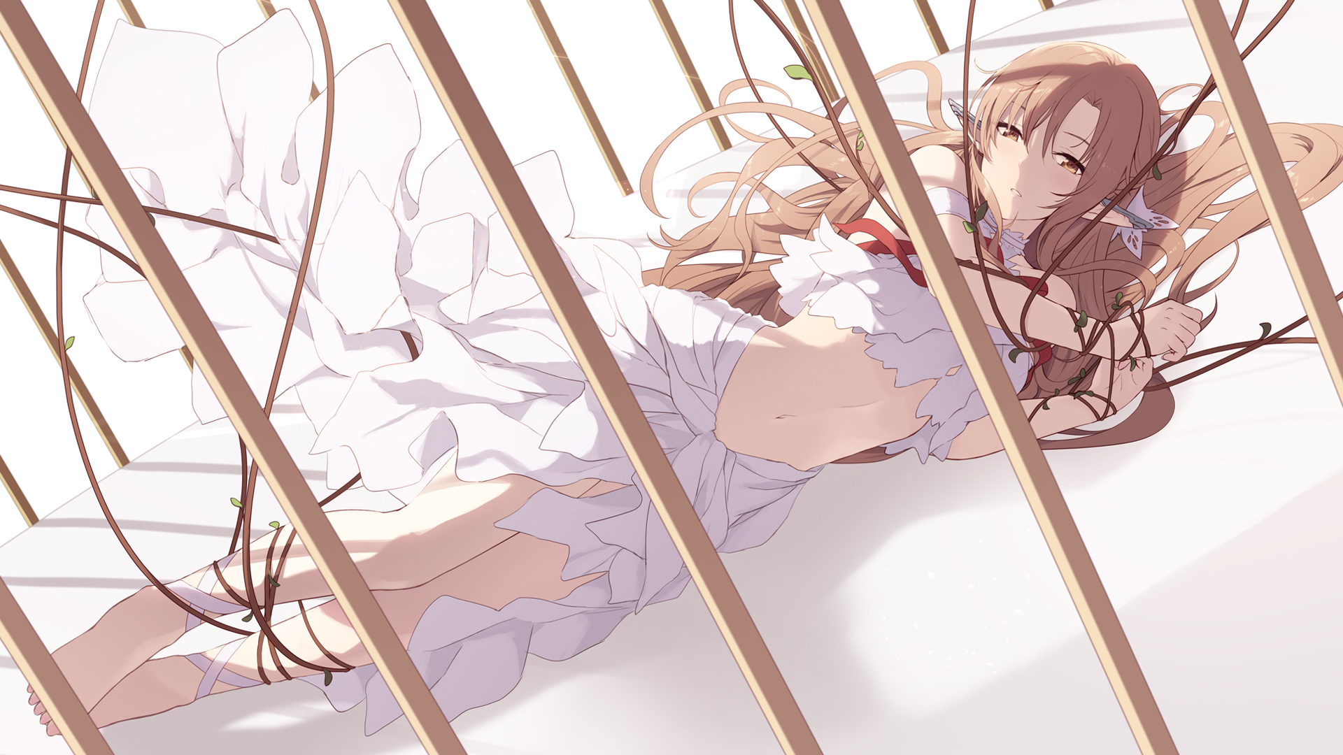 Yuuki Asuna Sword Art Online Anime Anime Girls Pointy Ears Looking At Viewer Long Hair White Clothin 1920x1080