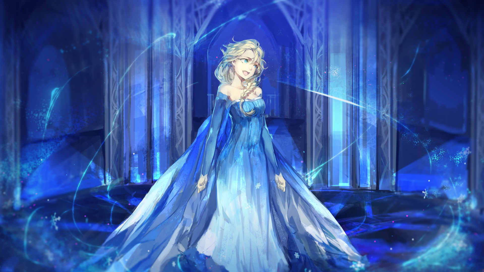 Anime Anime Girls Princess Dress Blue Dress Fantasy Girl Elsa Frozen Movie 1920x1080