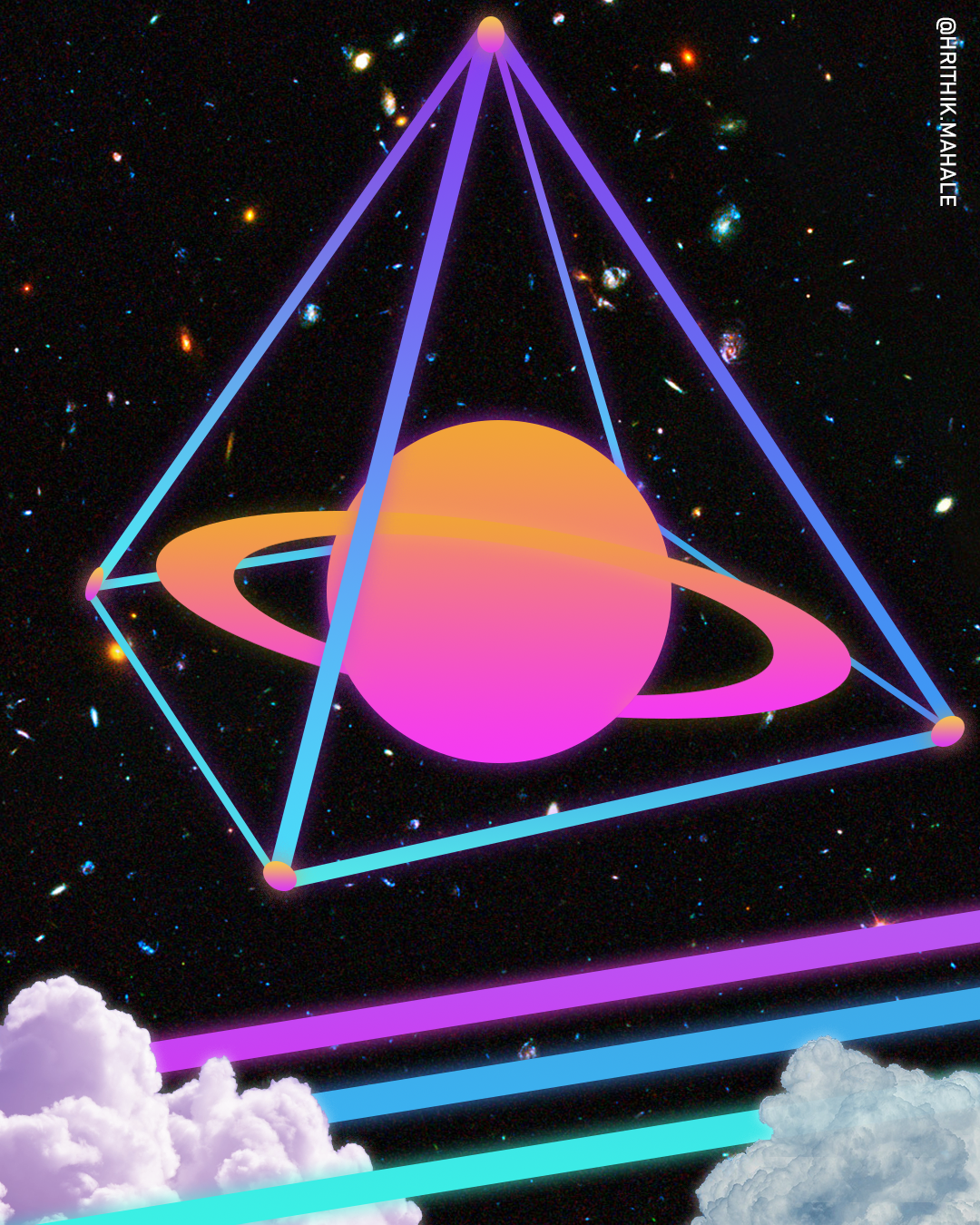 Saturn Planet Clouds Prism Lights Triangle Galaxy Noise Pyramid 1080x1350