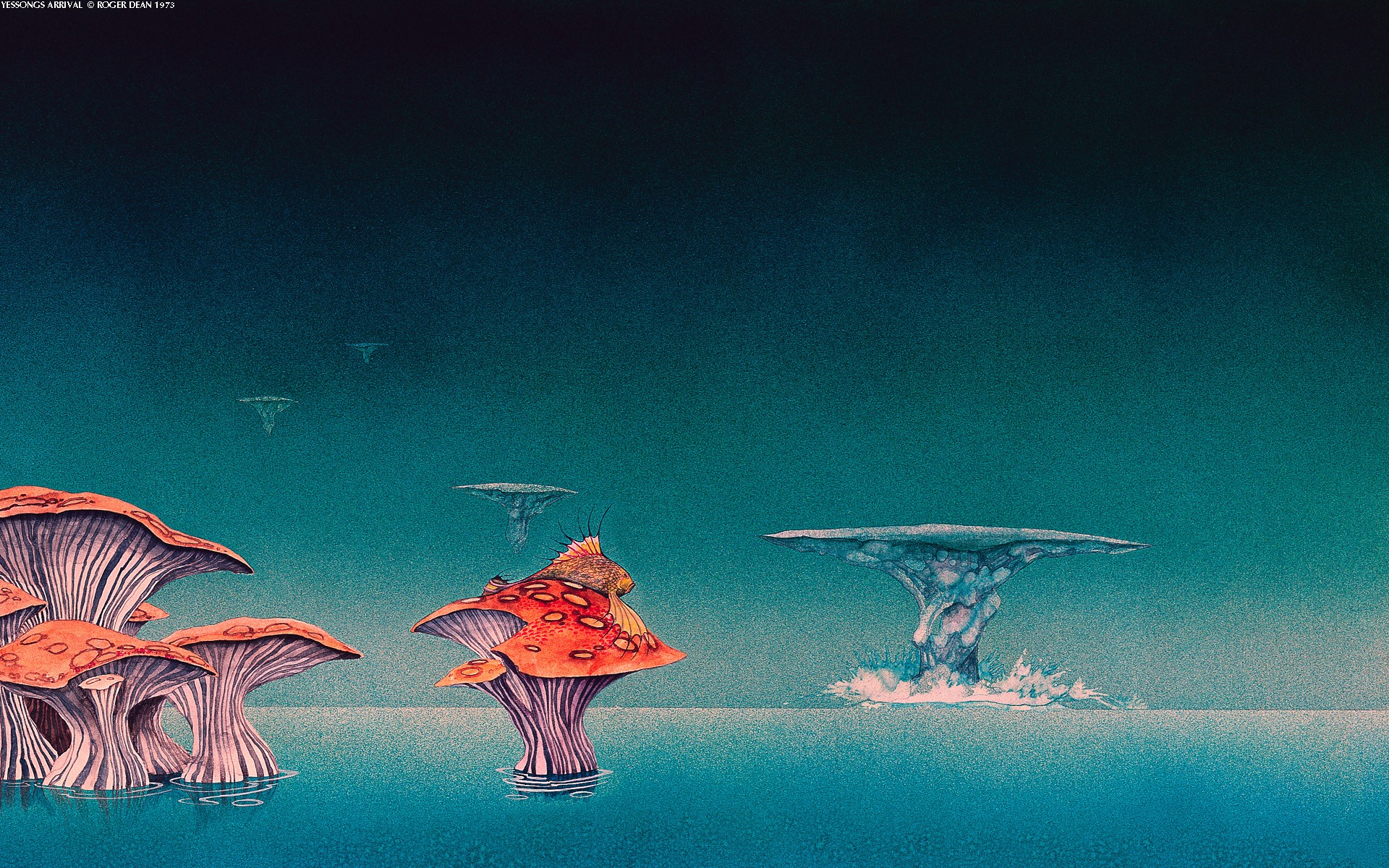 Landscape Artwork Fantasy Art Mushroom Sea Water Fish Science Fiction Roger Dean 1920x1200