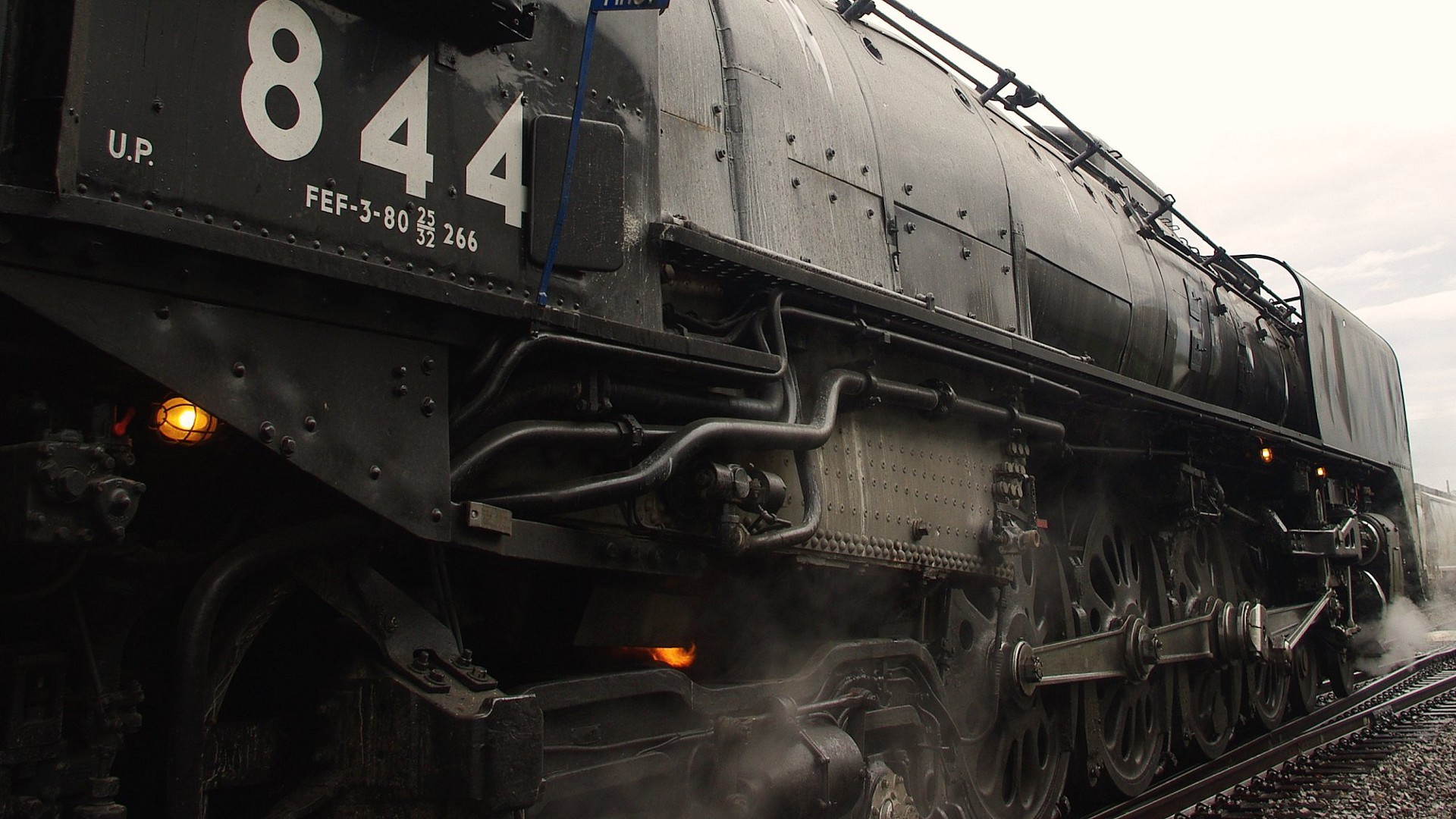 Train Steam Locomotive Dust Railway Wheels Metal Pipes 1920x1080